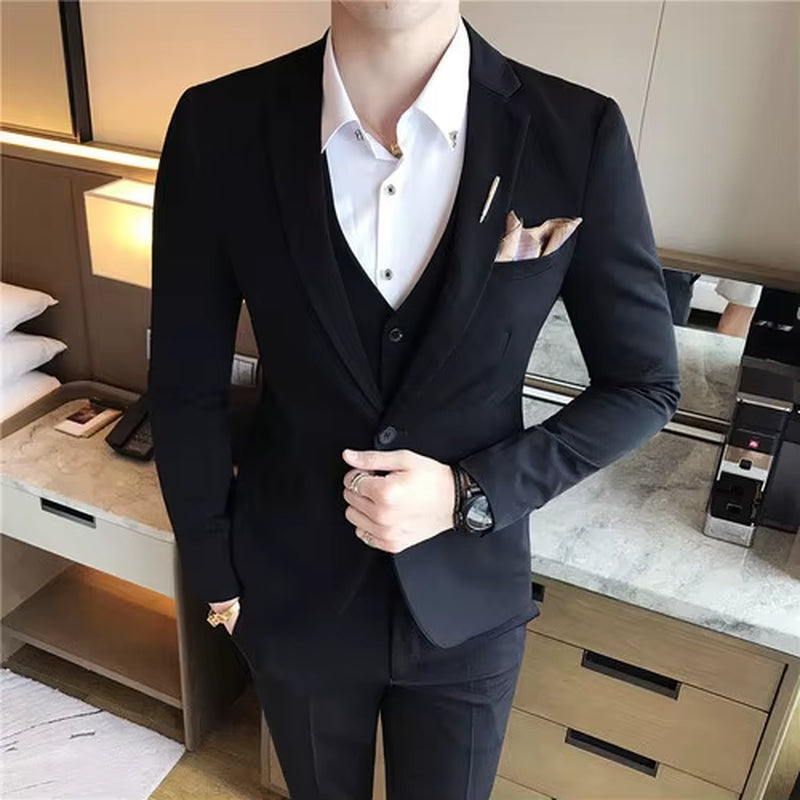 S-7XL ( Jacket + Vest + Pants ) Mens Suit Solid Color Mens Classic Suits Red Prom Suit Black White Blue Slim Groom Wedding Dress