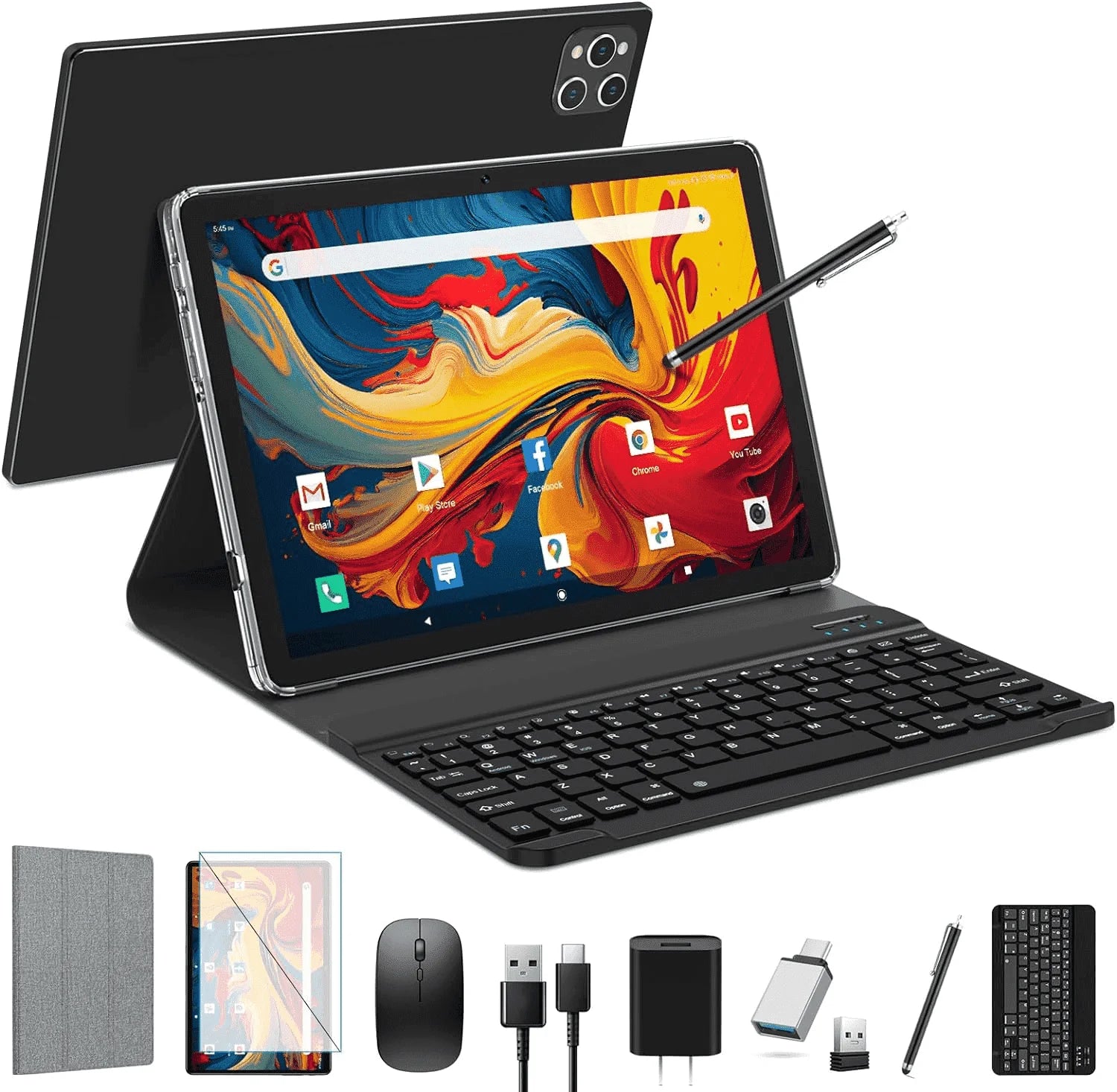 Tablet Android 14 Tablet,10 Inch Android Tablet with Keyboard,5G Wifi Tablet,128Gb ROM+16GB RAM (8+8Virtual) +1TB TF Expand,Octa-Core Processor,13Mp+8Mp Camera,Bluetooth,Gps,Fhd Display,2 in 1 Tablet