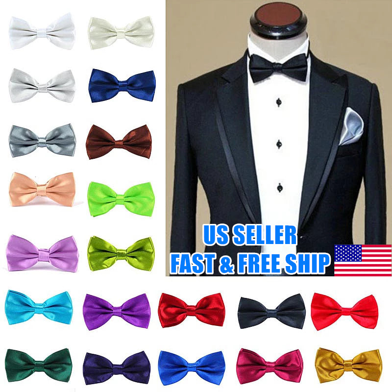 Mens Bowtie Pretied Adjustable Necktie Solid Color Formal Wedding Party Tuxedo