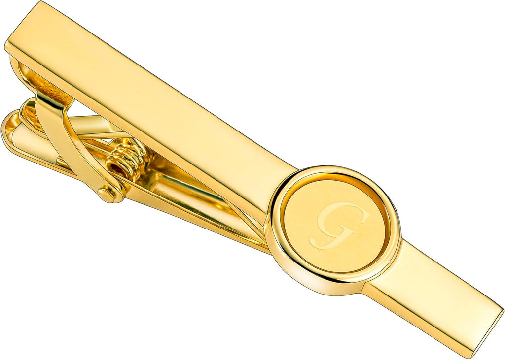 2 Inch Tie Clips and Cufflinks Sets for Men A-Z Gold Engraved Letter Cufflinks and Tie Clips Sets for Formal Business Wedding