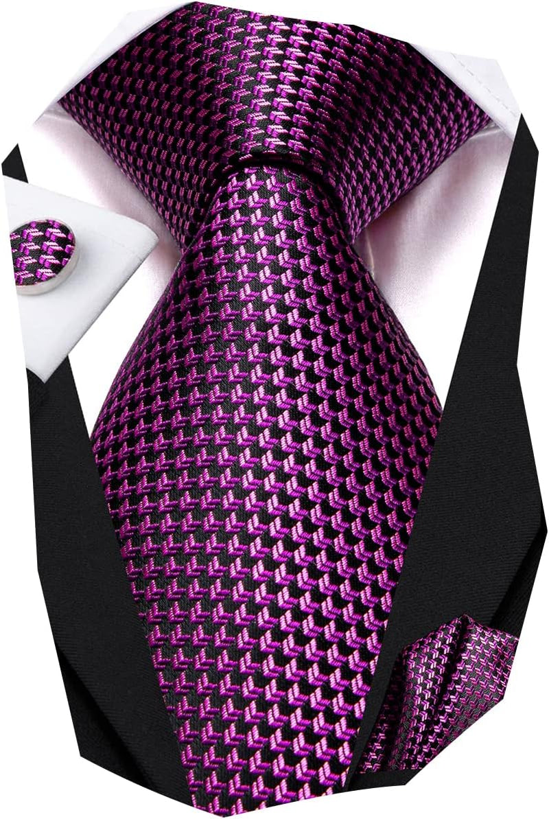 Men 63Inches Tie Set Extra Long Necktie Paisley Tie Pocket Suqare Cufflinks Big and Tall Men Tie