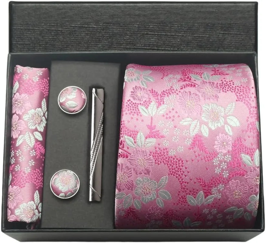 100% Silk Necktie Paisley Floral Mens Tie Top Quality Business Tie Pocket Square Tie Clip Cufflinks Set Classic for Men Gift Box
