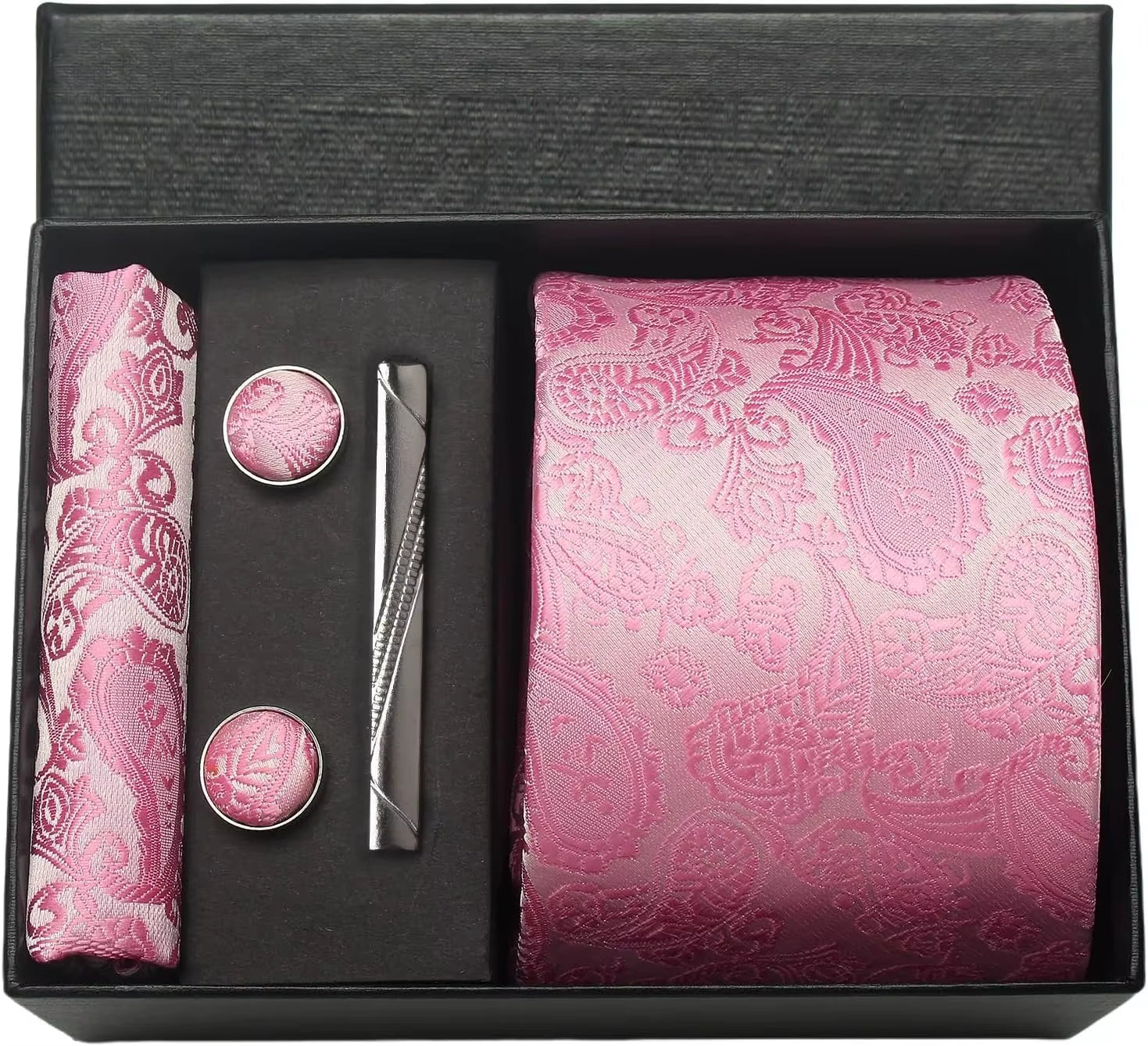 100% Silk Necktie Paisley Floral Mens Tie Top Quality Business Tie Pocket Square Tie Clip Cufflinks Set Classic for Men Gift Box