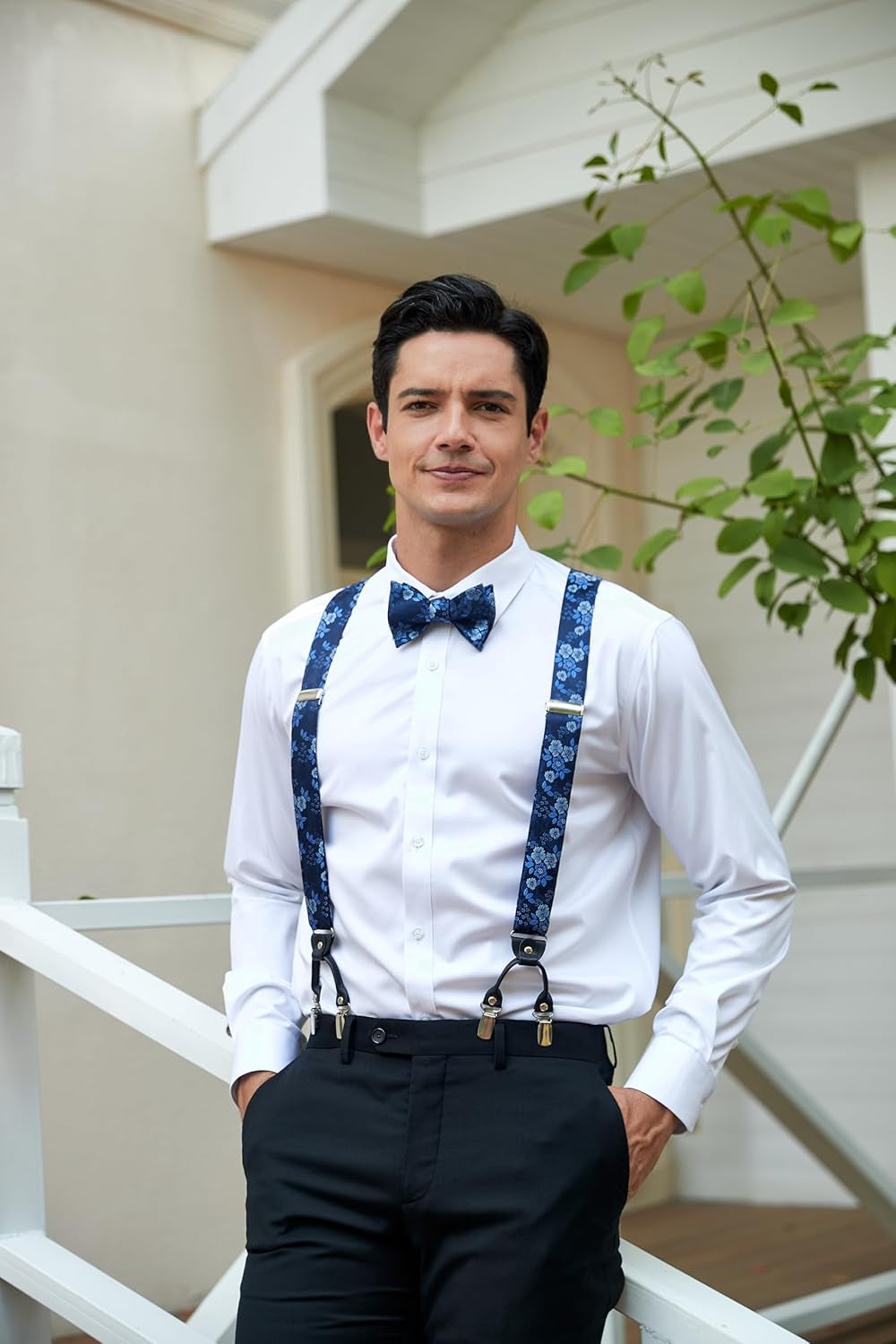 Suspenders for Men Paisley Floral Self Tied Bow Tie and Suspender Pocket Square Sets Adjustable Wedding Braces