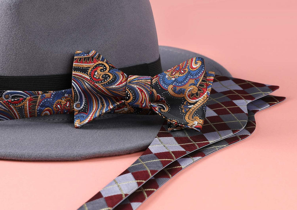 Bow Ties for Men Paisley Bowties Mens Self Tie Bow Tie and Pocket Square Set Formal Tuxedo Wedding Bowtie