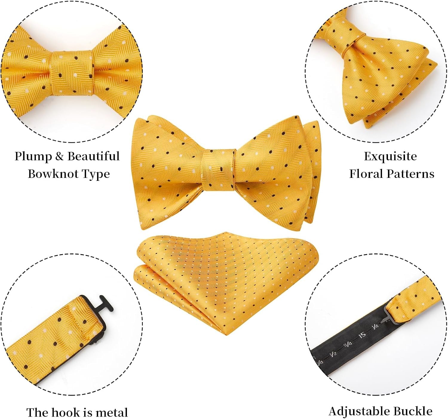 Bow Ties for Men Polka Dot Selftie Bowtie and Pocket Square Classic Business Tuxedo Wedding Bowties Handkerchief