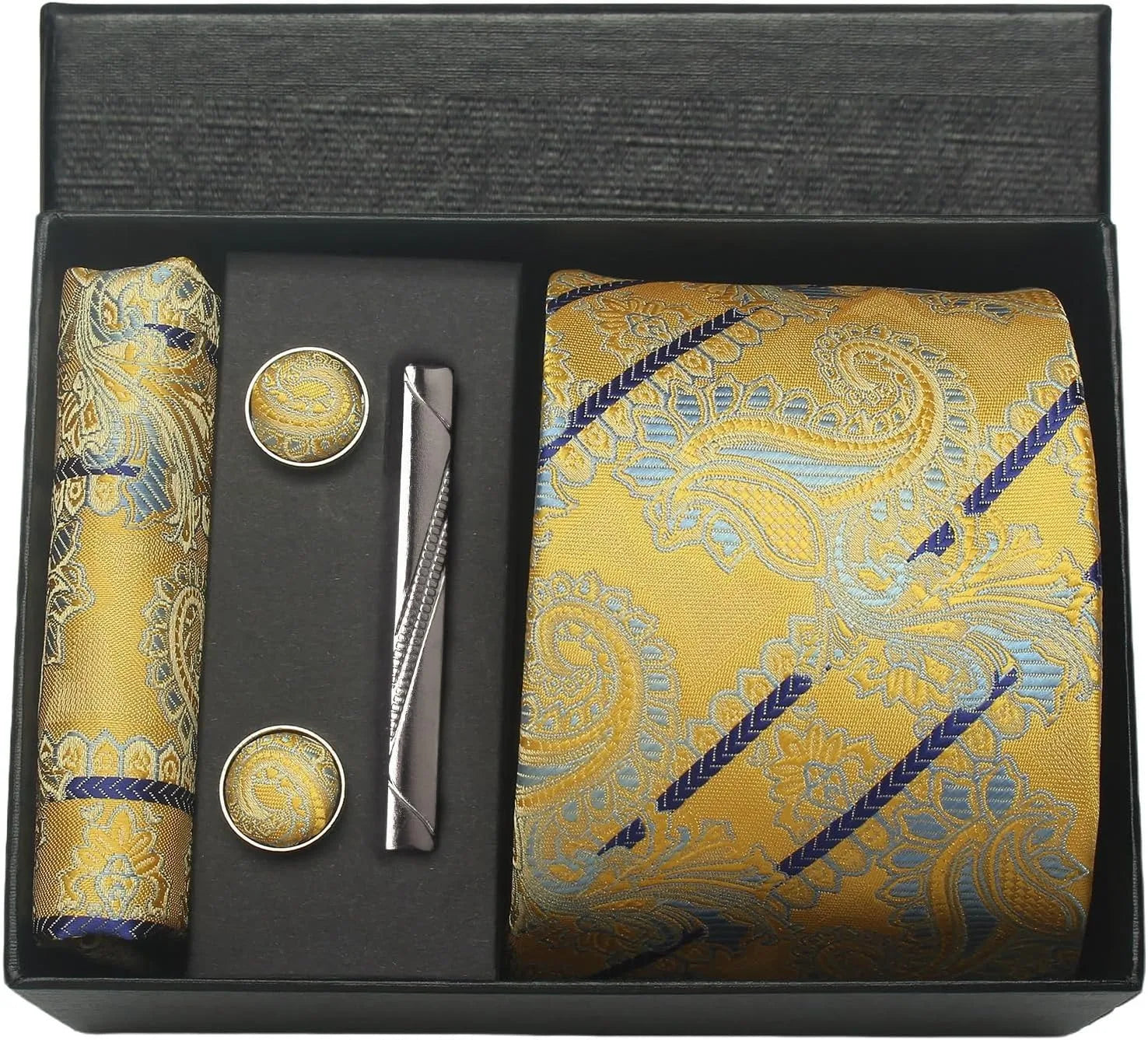 100% Silk Necktie Paisley Floral Mens Tie Top Quality Business Tie Pocket Square Tie Clip Cufflinks Set Classic for Men Gift Box