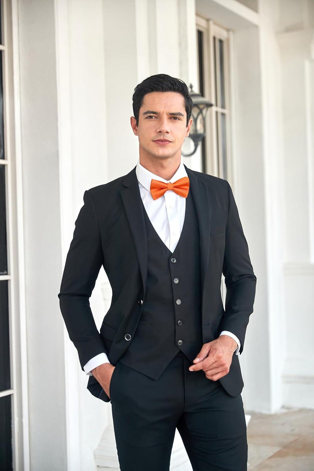 Mens Bow Ties Solid Color Pre Tied Bowtie and Pocket Square Set Classic Formal Tuxedo Bowties for Wedding Party