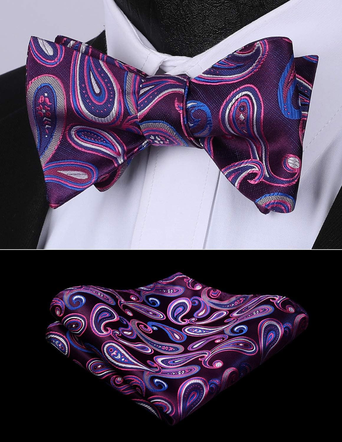 Bow Ties for Men Paisley Bowties Mens Self Tie Bow Tie and Pocket Square Set Formal Tuxedo Wedding Bowtie