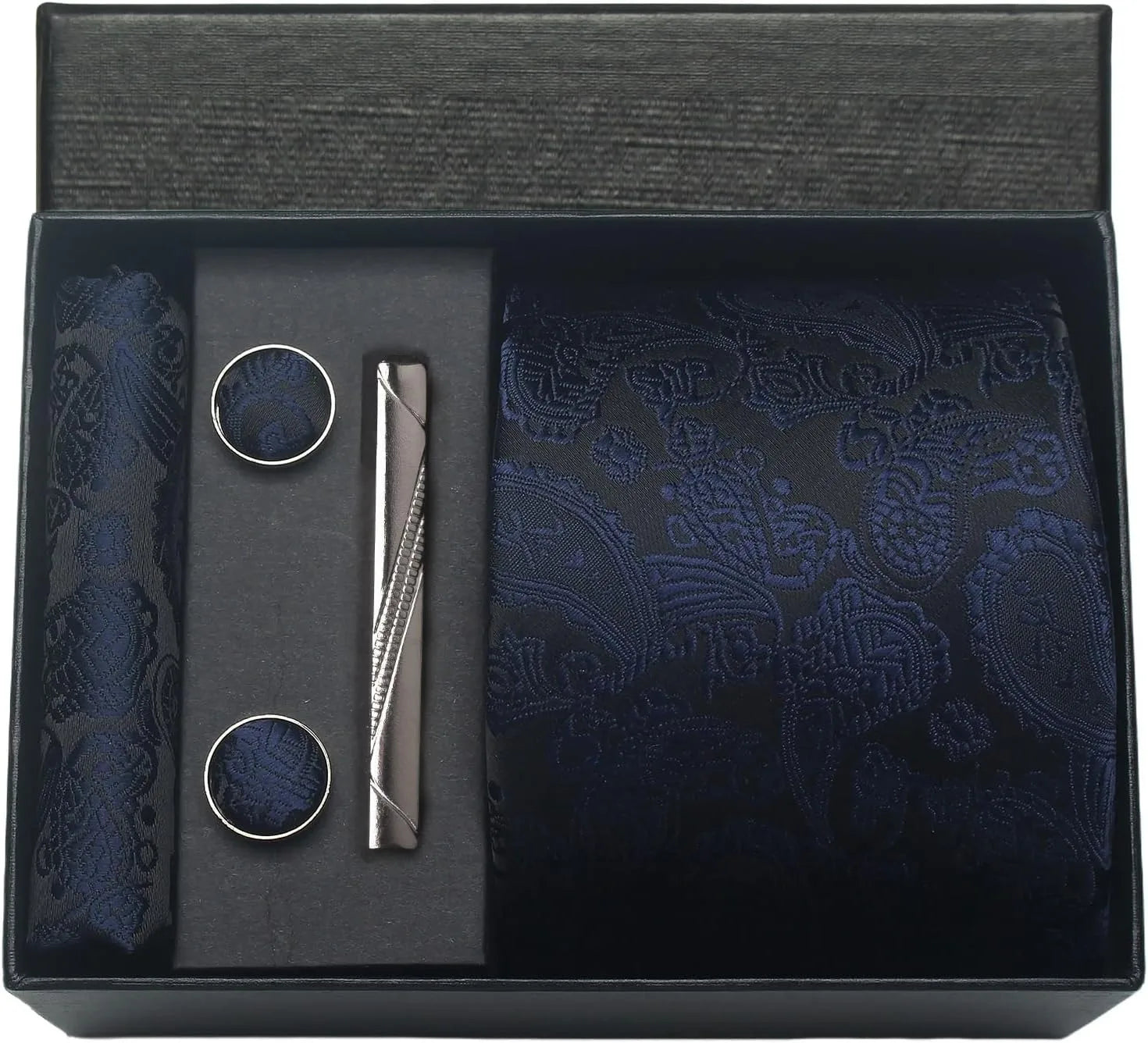 100% Silk Necktie Paisley Floral Mens Tie Top Quality Business Tie Pocket Square Tie Clip Cufflinks Set Classic for Men Gift Box