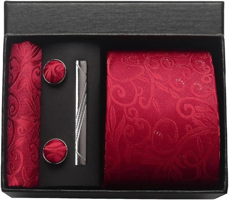 100% Silk Necktie Paisley Floral Mens Tie Top Quality Business Tie Pocket Square Tie Clip Cufflinks Set Classic for Men Gift Box