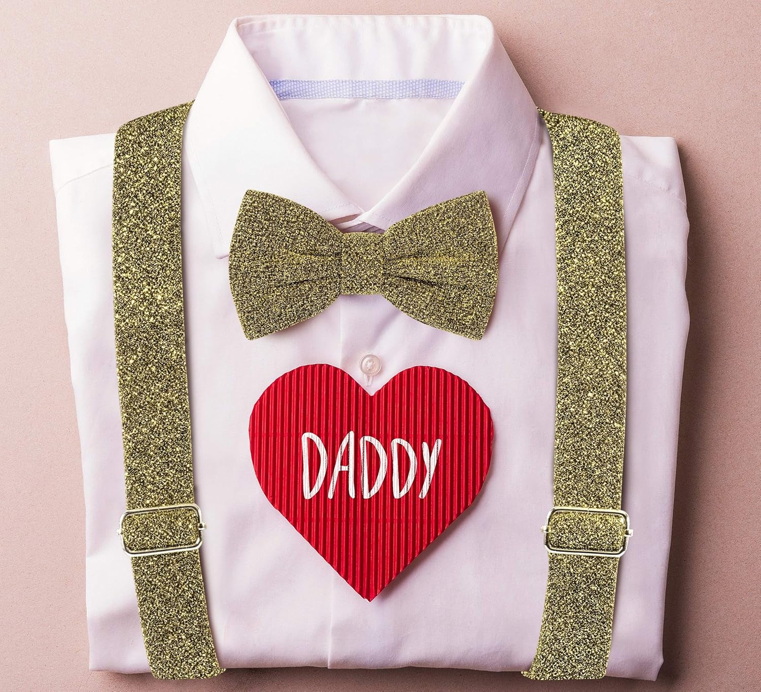 TIE G Men'S Glitter Velvet Suspender + Bow Tie Set for Wedding, Party : Glittering Effects, Adjustable Braces, Strong 6 Clips