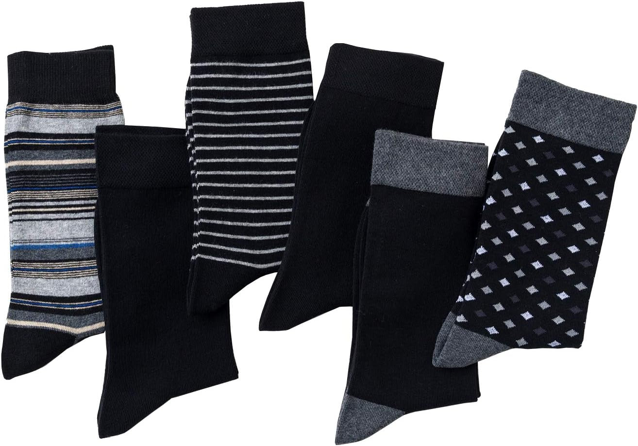 Mens Dress Socks Cotton Colorful Striped Patterned Socks for Men Women Solid Lightweight Breathable 6 Pack