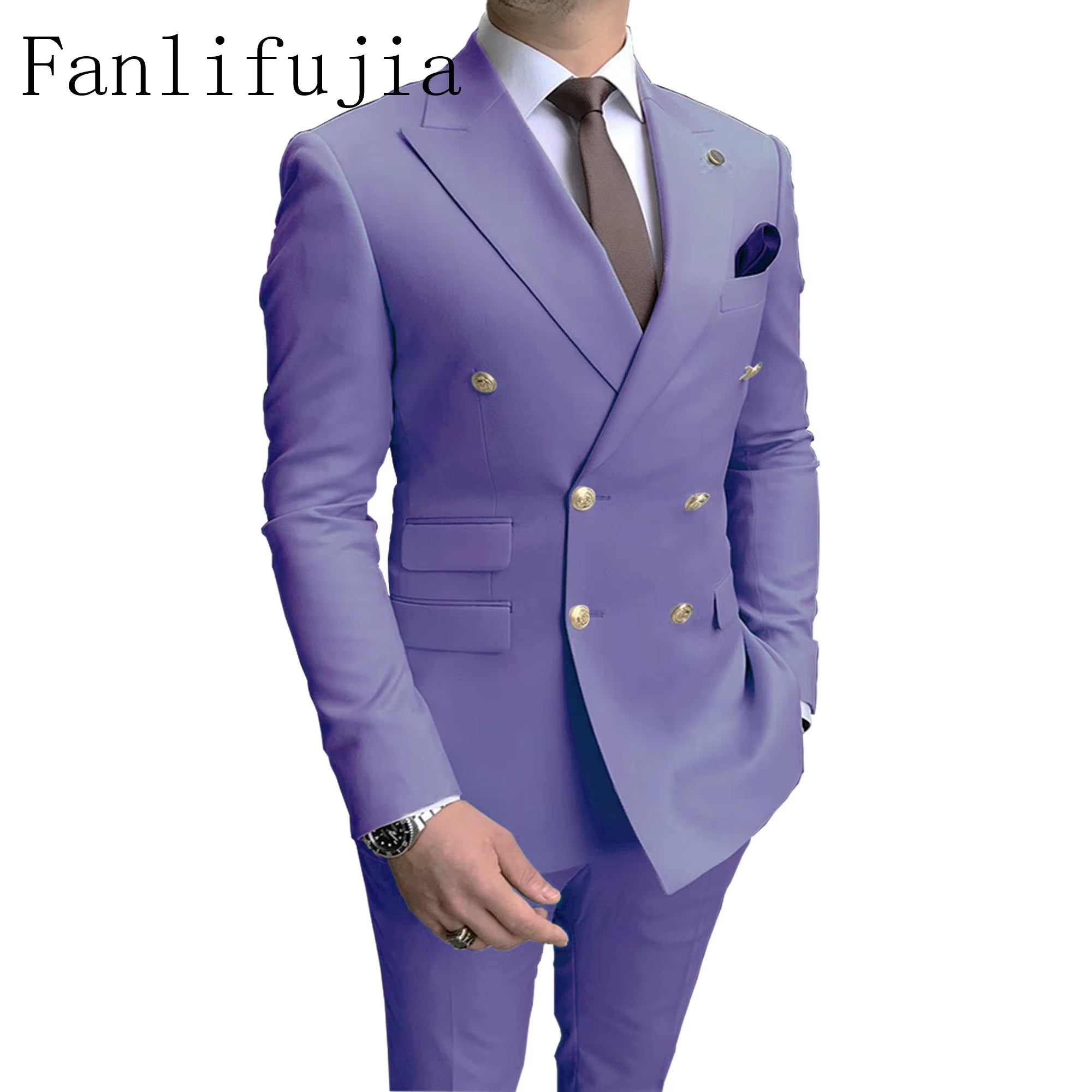 Store Navy Men Party Tuxedos 2 Pieces Latest Peak Lapel Men Suits Gold Buttons Fashion Style Suits Double Breasted