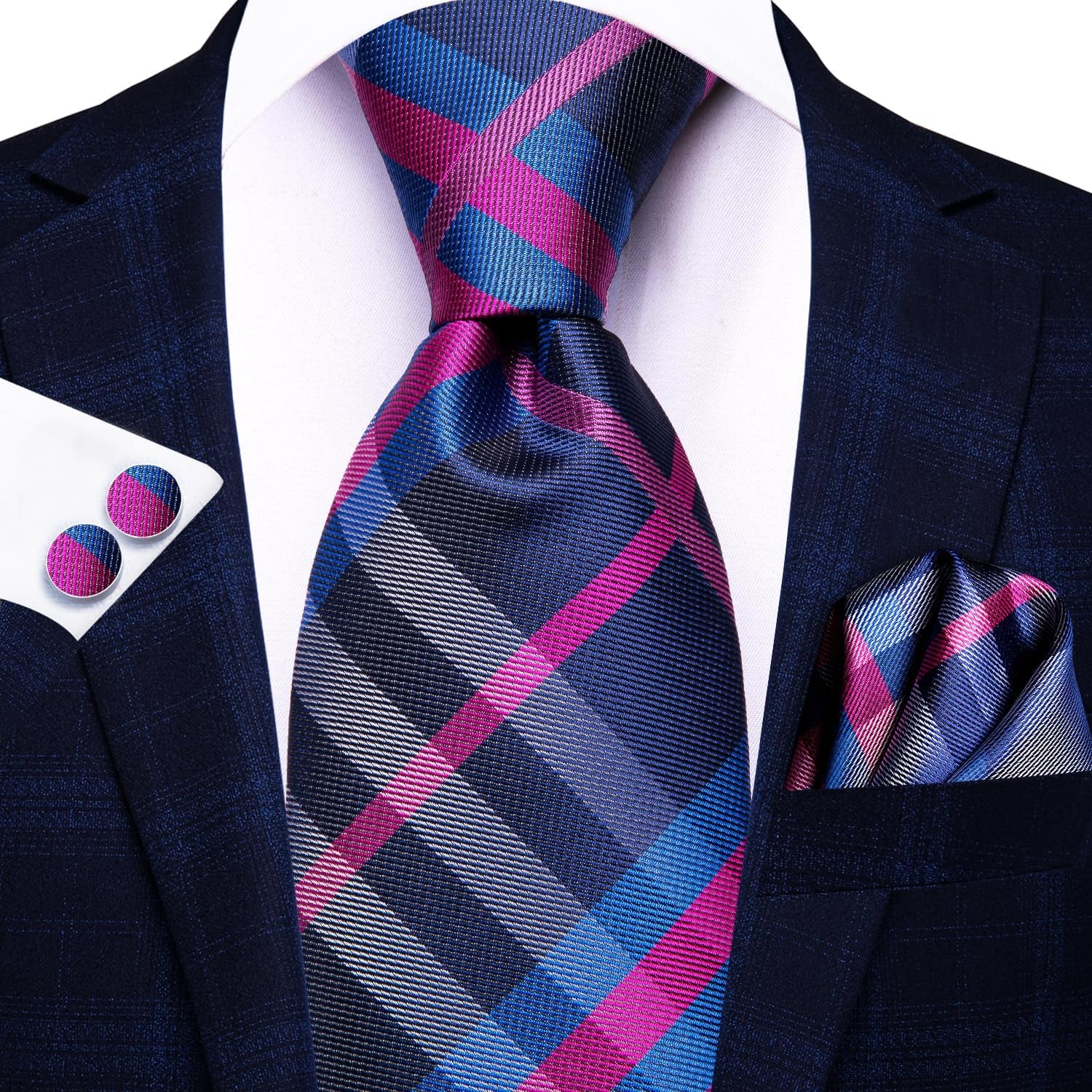 Lot 5 Pcs Gift Box Mens Tie Set Necktie with Pocket Square Cufflinks Silk Neck Tie Collection