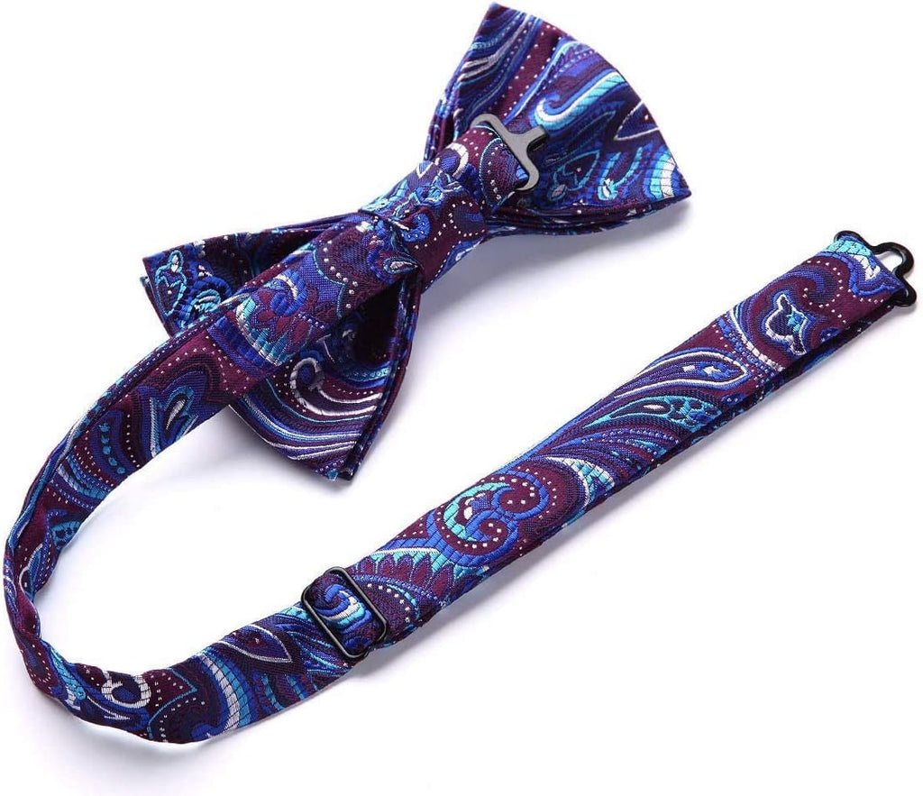 Suspenders for Men Paisley Floral Bow Tie Suspender Pocket Square Sets Adjustable Y Shape 6 Clips Wedding Braces