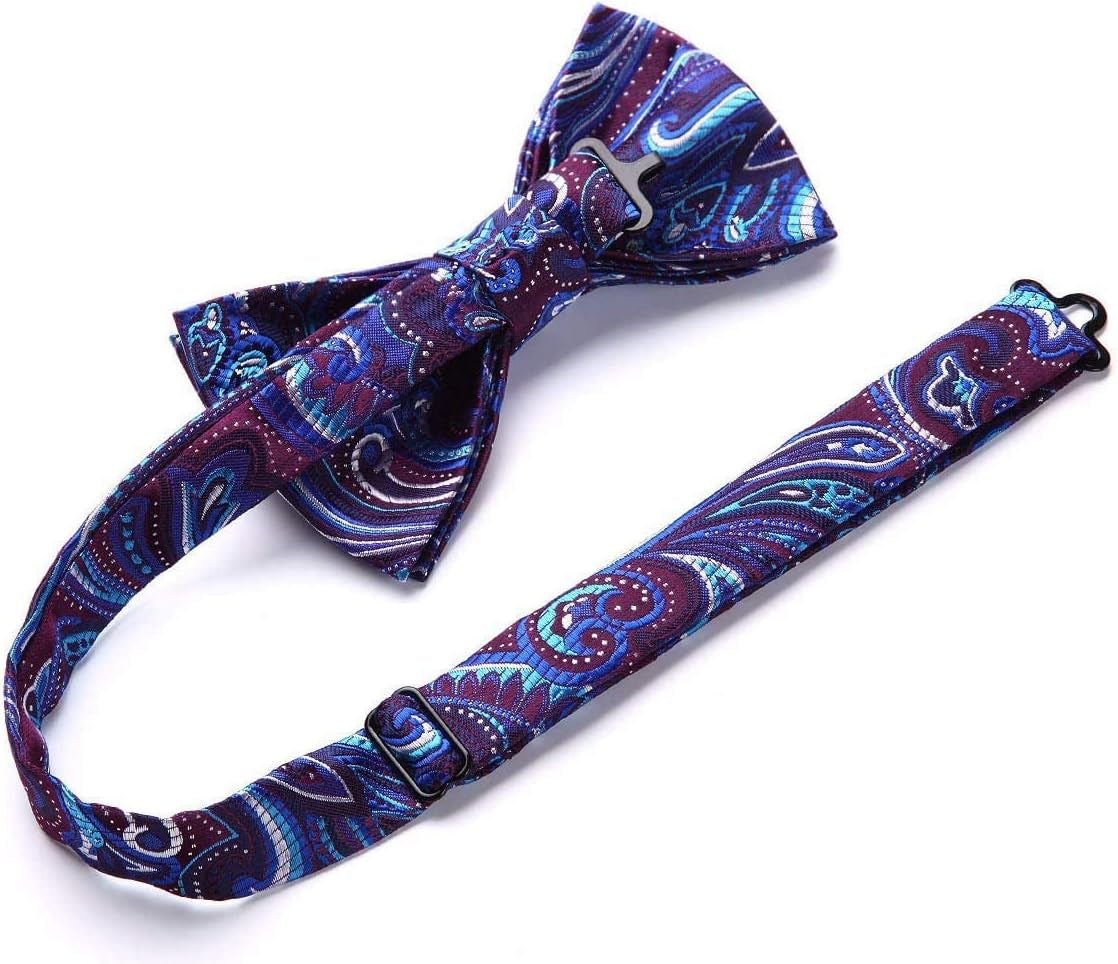 Suspenders for Men Paisley Floral Bow Tie Suspender Pocket Square Sets Adjustable Y Shape 6 Clips Wedding Braces