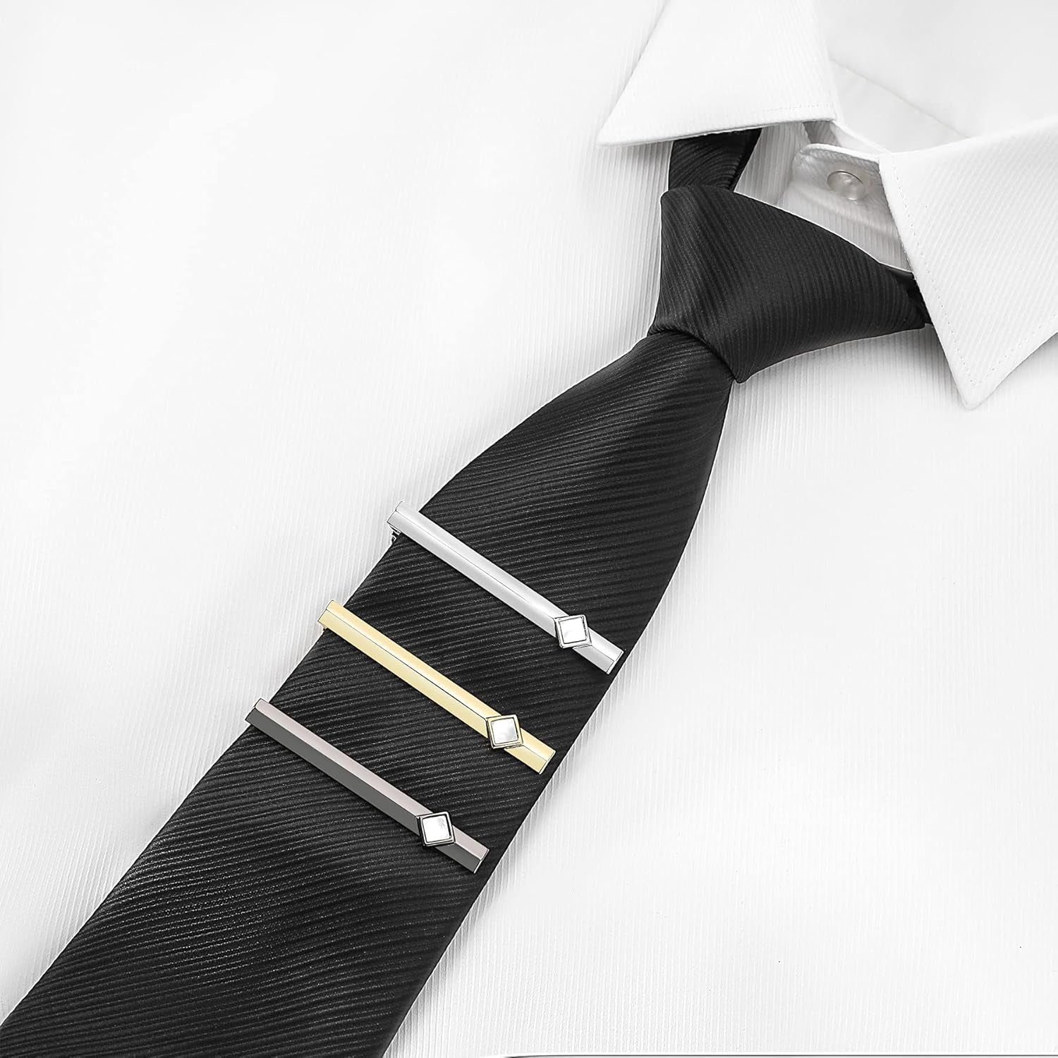 Tie Clips for Men,Classic Tie Clip Black Tie Bar Set Luxury Box Gift