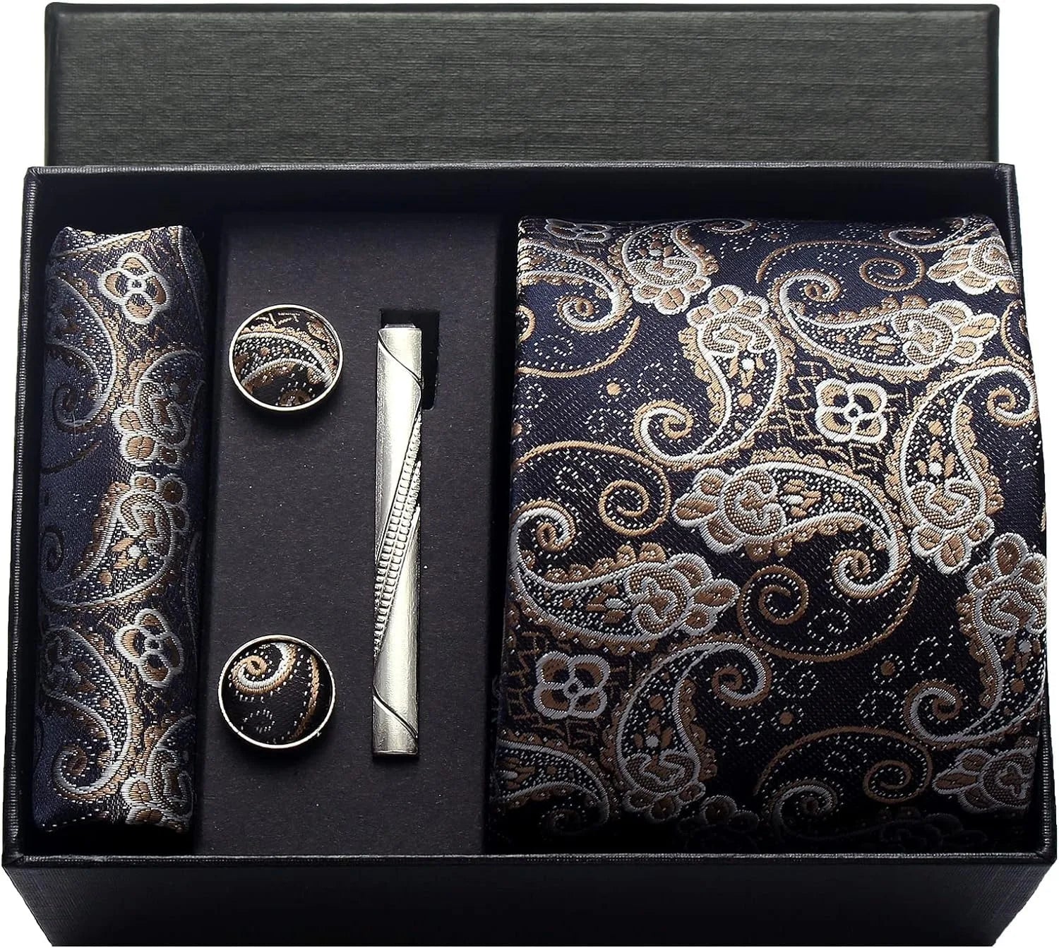 100% Silk Necktie Paisley Floral Mens Tie Top Quality Business Tie Pocket Square Tie Clip Cufflinks Set Classic for Men Gift Box