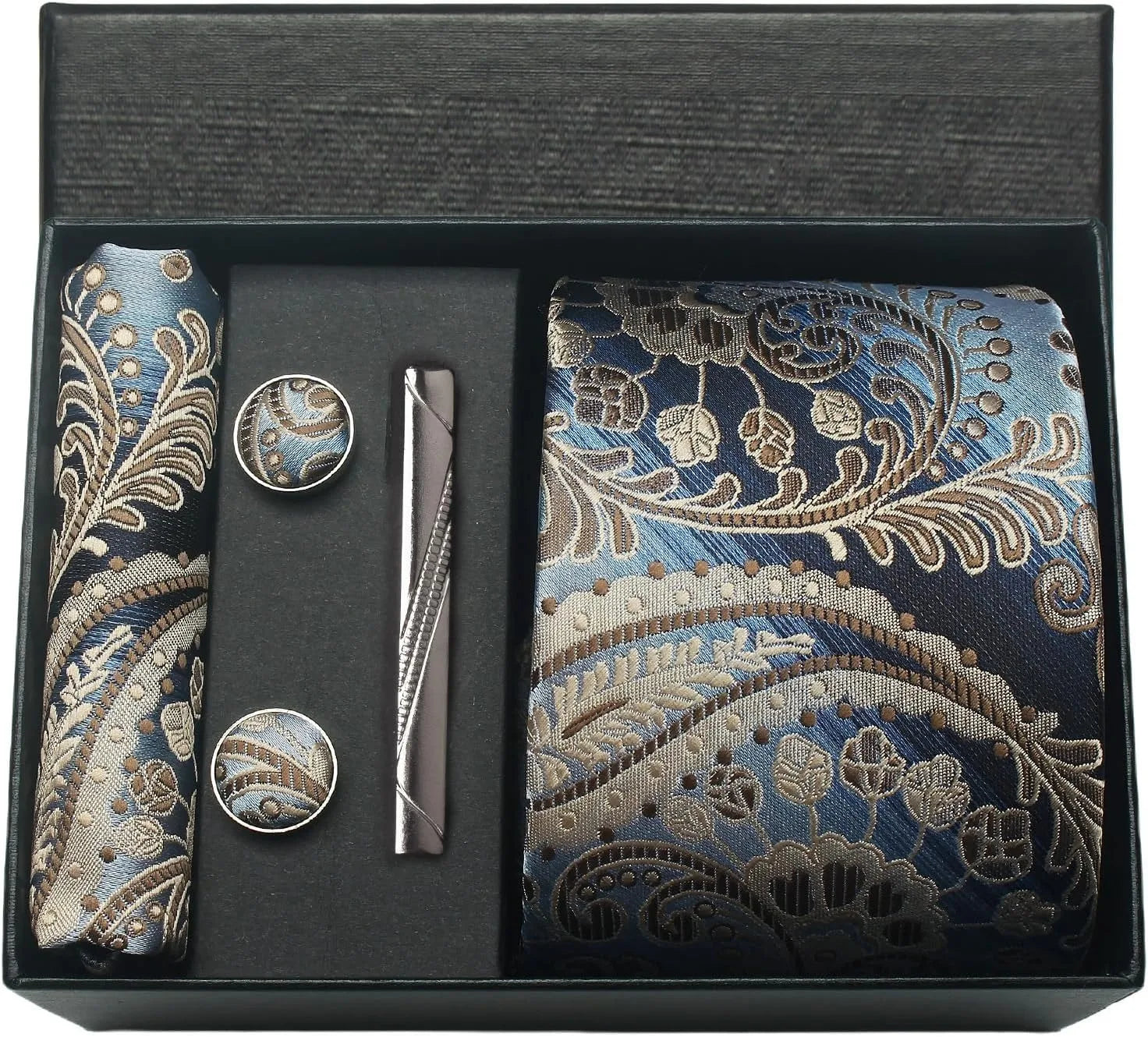 100% Silk Necktie Paisley Floral Mens Tie Top Quality Business Tie Pocket Square Tie Clip Cufflinks Set Classic for Men Gift Box