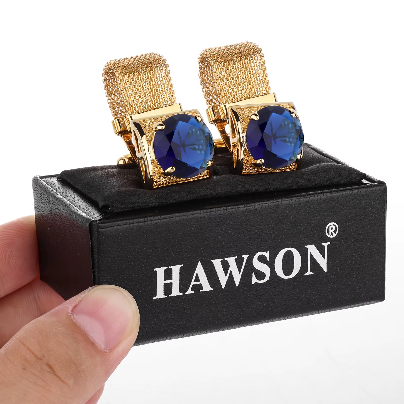 Gold Tone Crystal Cufflinks for Men with Chain Shiny Luxury Cuff Wedding Party Dress Shirt Accessories Gift