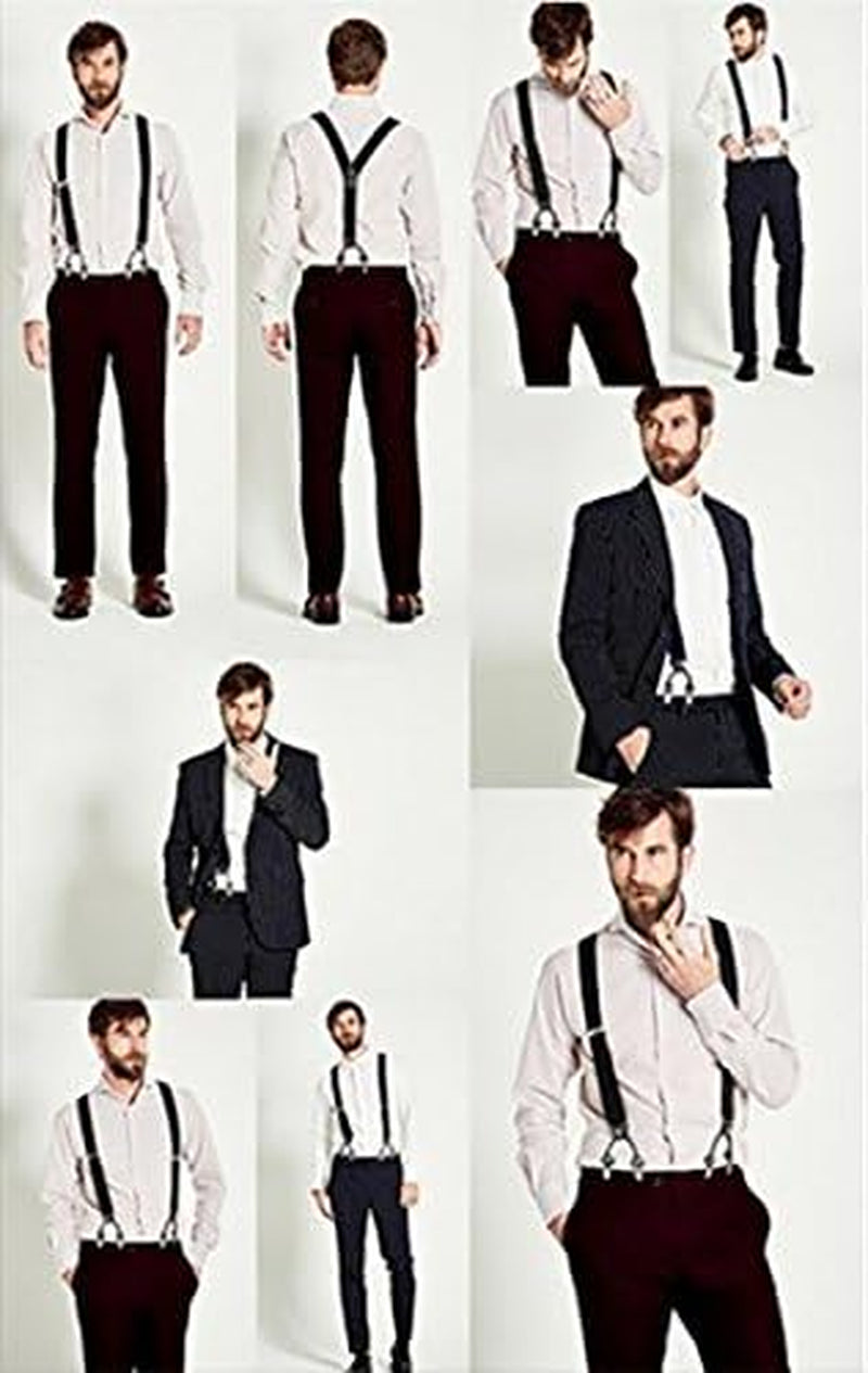 Suspenders for Men Paisley Floral Bow Tie Suspender Pocket Square Sets Adjustable Y Shape 6 Clips Wedding Braces