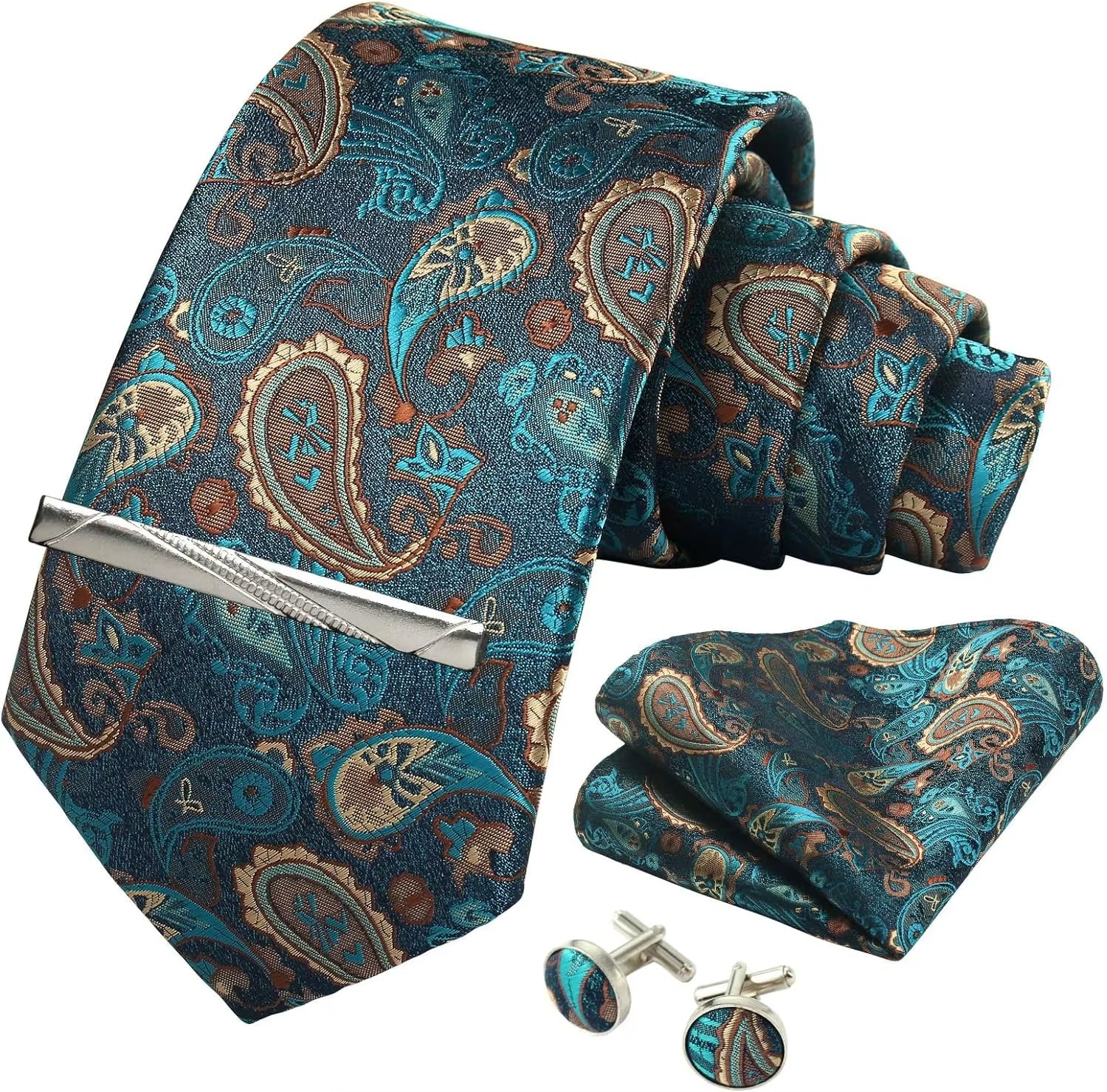 100% Silk Necktie Paisley Floral Mens Tie Top Quality Business Tie Pocket Square Tie Clip Cufflinks Set Classic for Men Gift Box