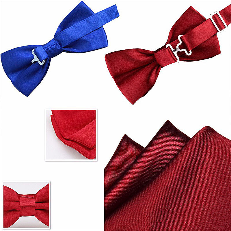 Mens Bowtie Pretied Adjustable Necktie Solid Color Formal Wedding Party Tuxedo