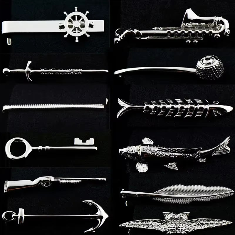 New High Quality Laser Engraving Tie Clip Black Men'S Business Tie Pin Free Delivery Rudder Feathers