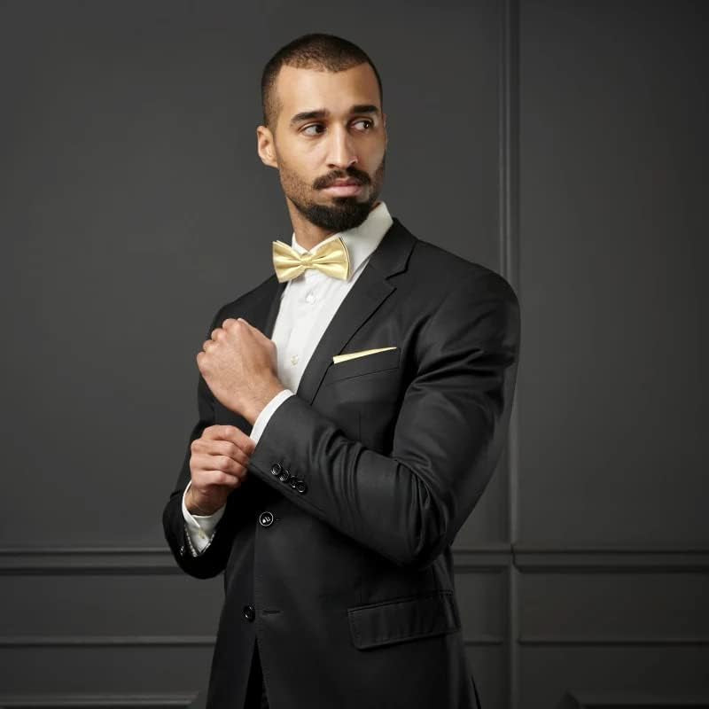 Bow Ties for Men Solid Color Pre-Tie Bow Tie and Pocket Square Set Classic Formal Tuxedo Bowties for Wedding Party