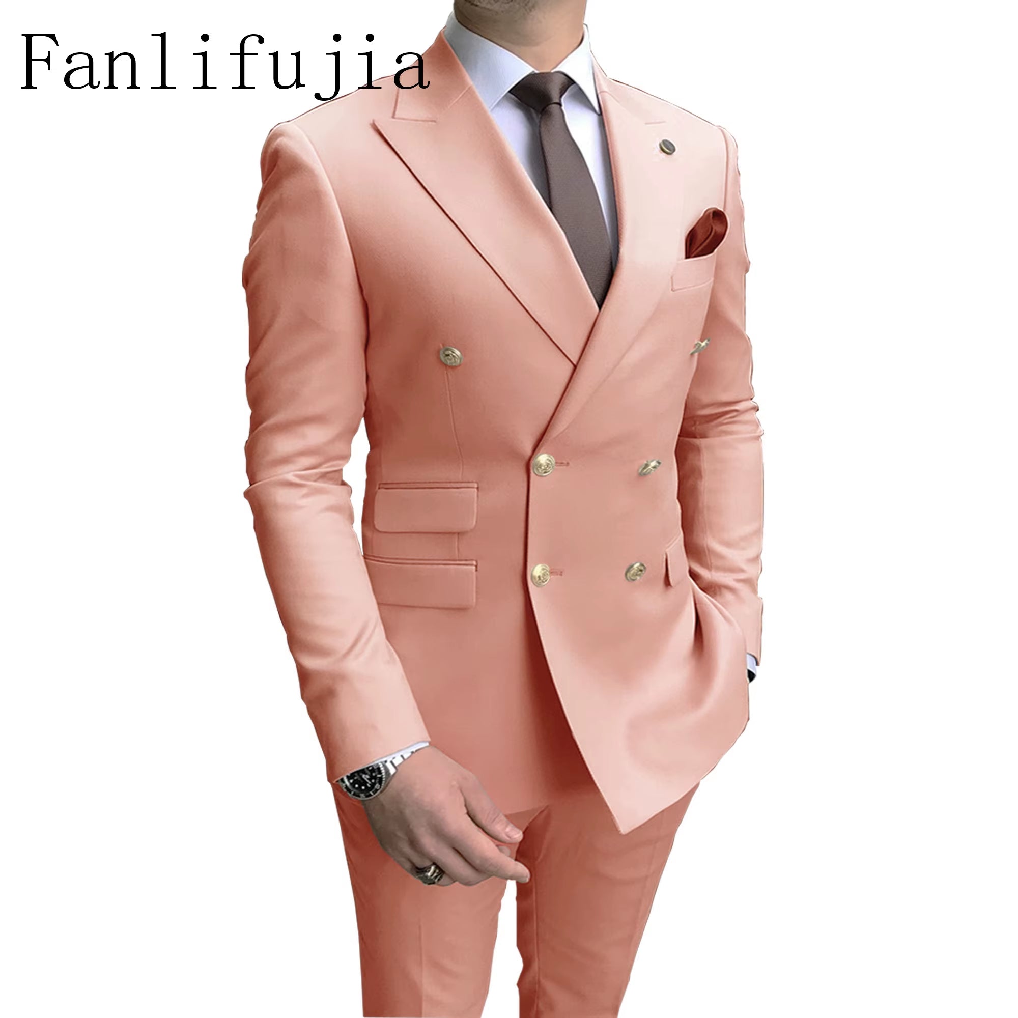 Store Navy Men Party Tuxedos 2 Pieces Latest Peak Lapel Men Suits Gold Buttons Fashion Style Suits Double Breasted