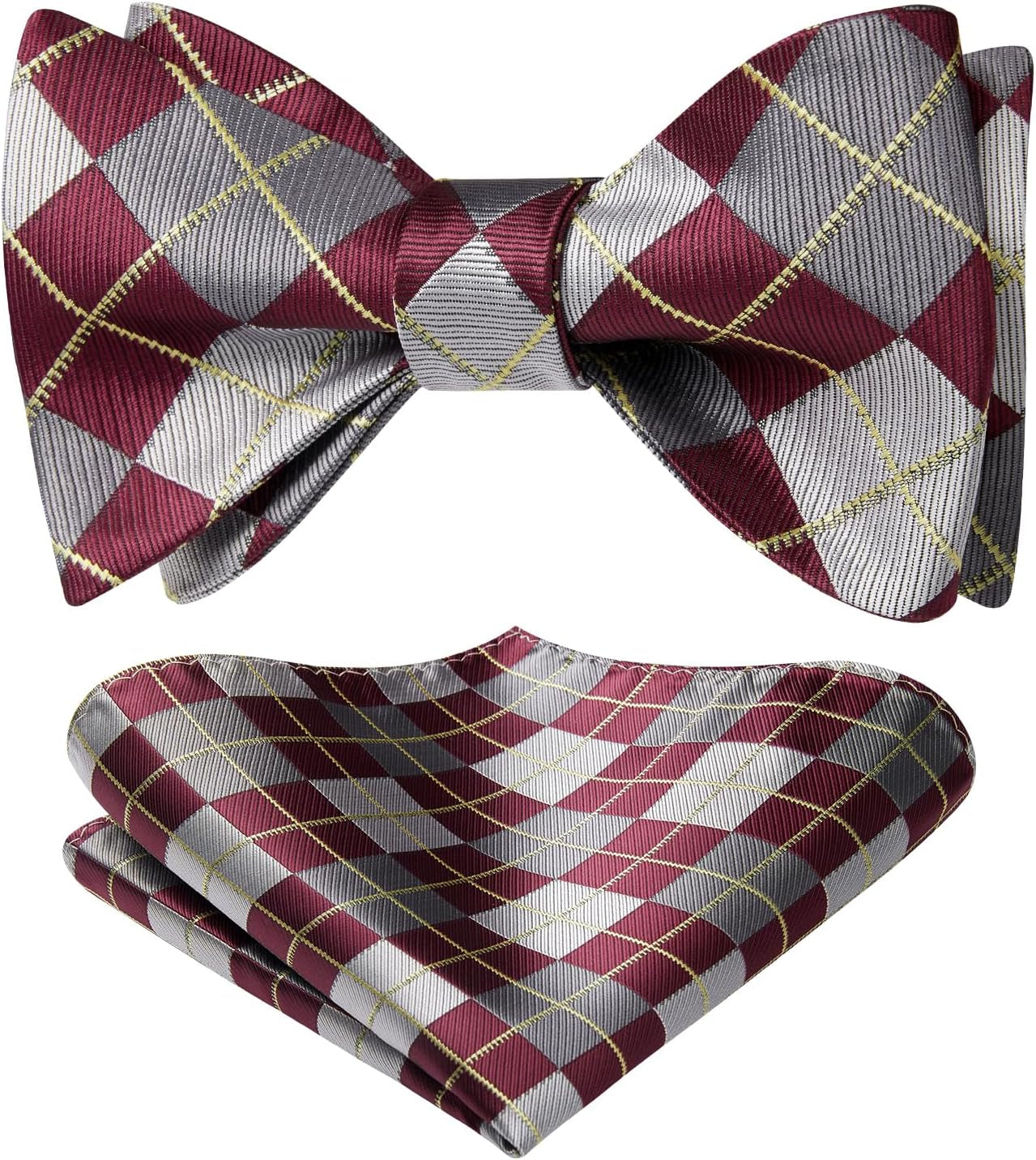 Bow Ties for Men Check Plaid Self Tie Bow Tie and Pocket Square Bowtie Formal Tuxedo Wedding Bowties Handkerchief Set