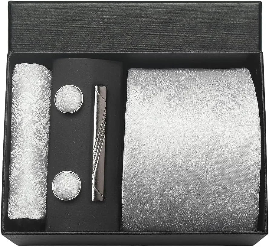 100% Silk Necktie Paisley Floral Mens Tie Top Quality Business Tie Pocket Square Tie Clip Cufflinks Set Classic for Men Gift Box