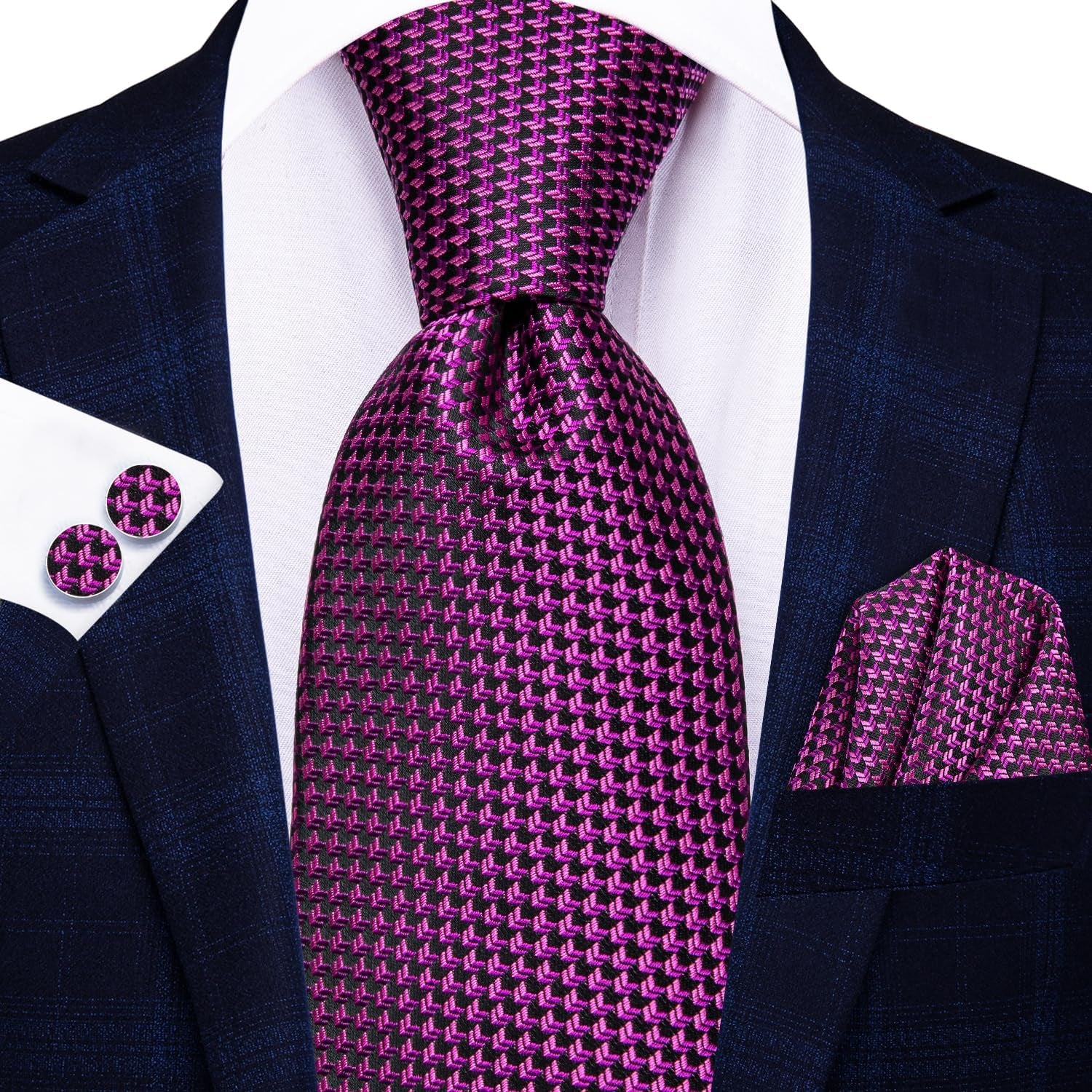 Men 63Inches Tie Set Extra Long Necktie Paisley Tie Pocket Suqare Cufflinks Big and Tall Men Tie