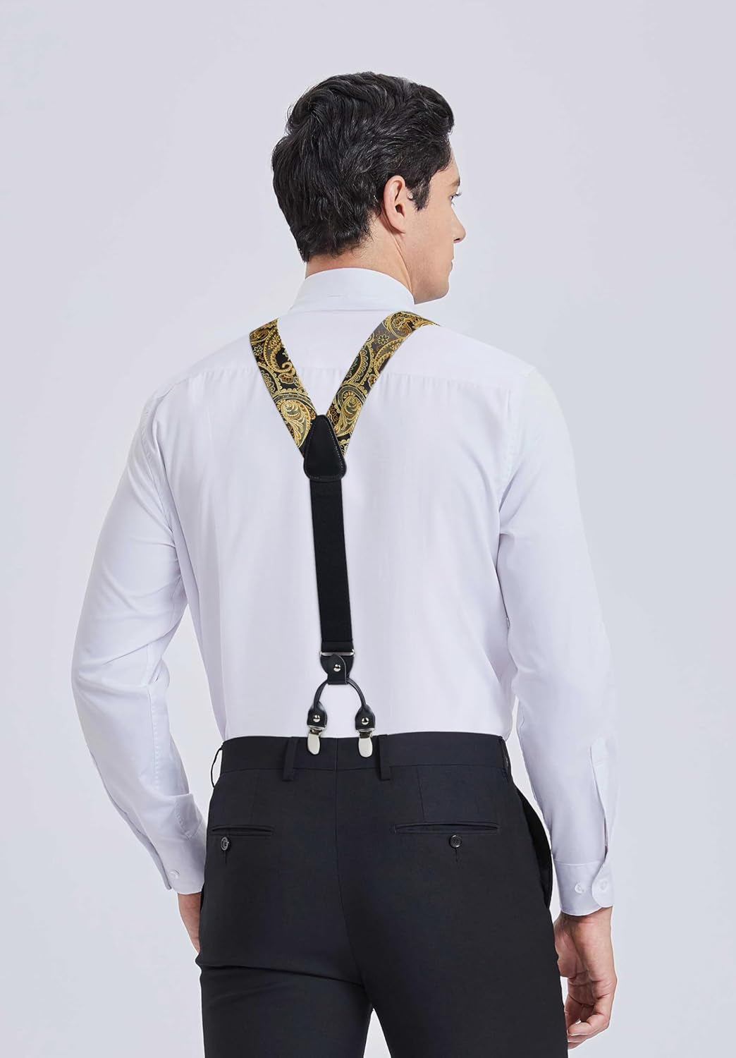 Suspenders for Men Paisley Floral Self Tied Bow Tie and Suspender Pocket Square Sets Adjustable Wedding Braces