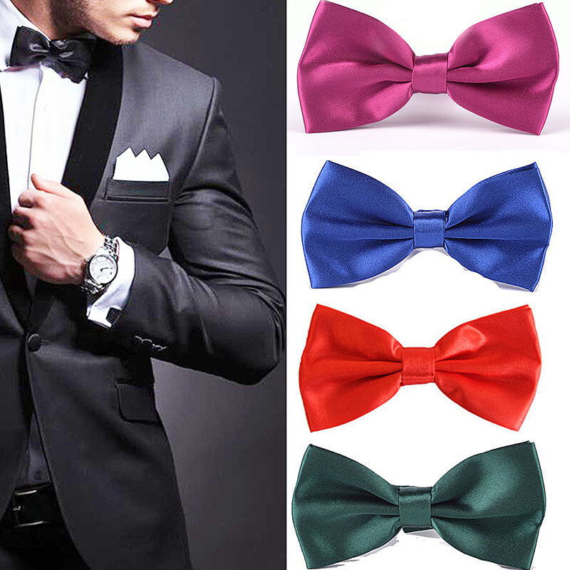 Mens Bowtie Pretied Adjustable Necktie Solid Color Formal Wedding Party Tuxedo