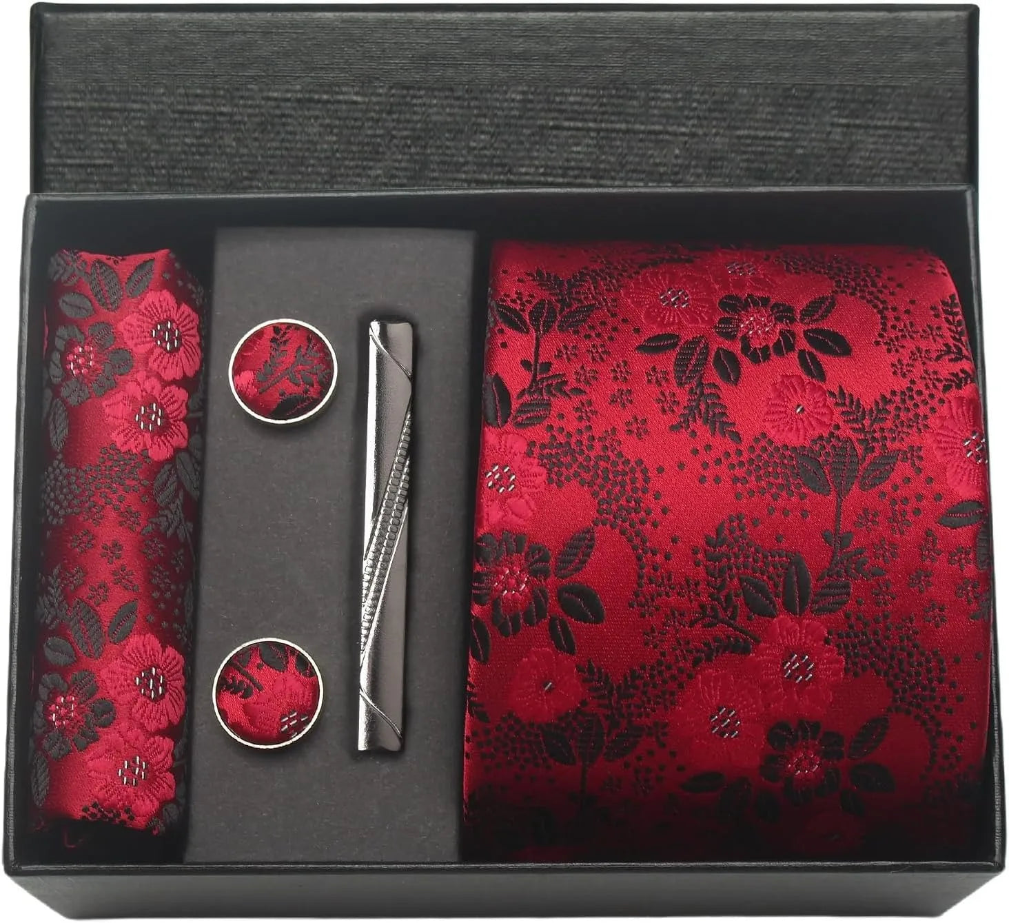 100% Silk Necktie Paisley Floral Mens Tie Top Quality Business Tie Pocket Square Tie Clip Cufflinks Set Classic for Men Gift Box