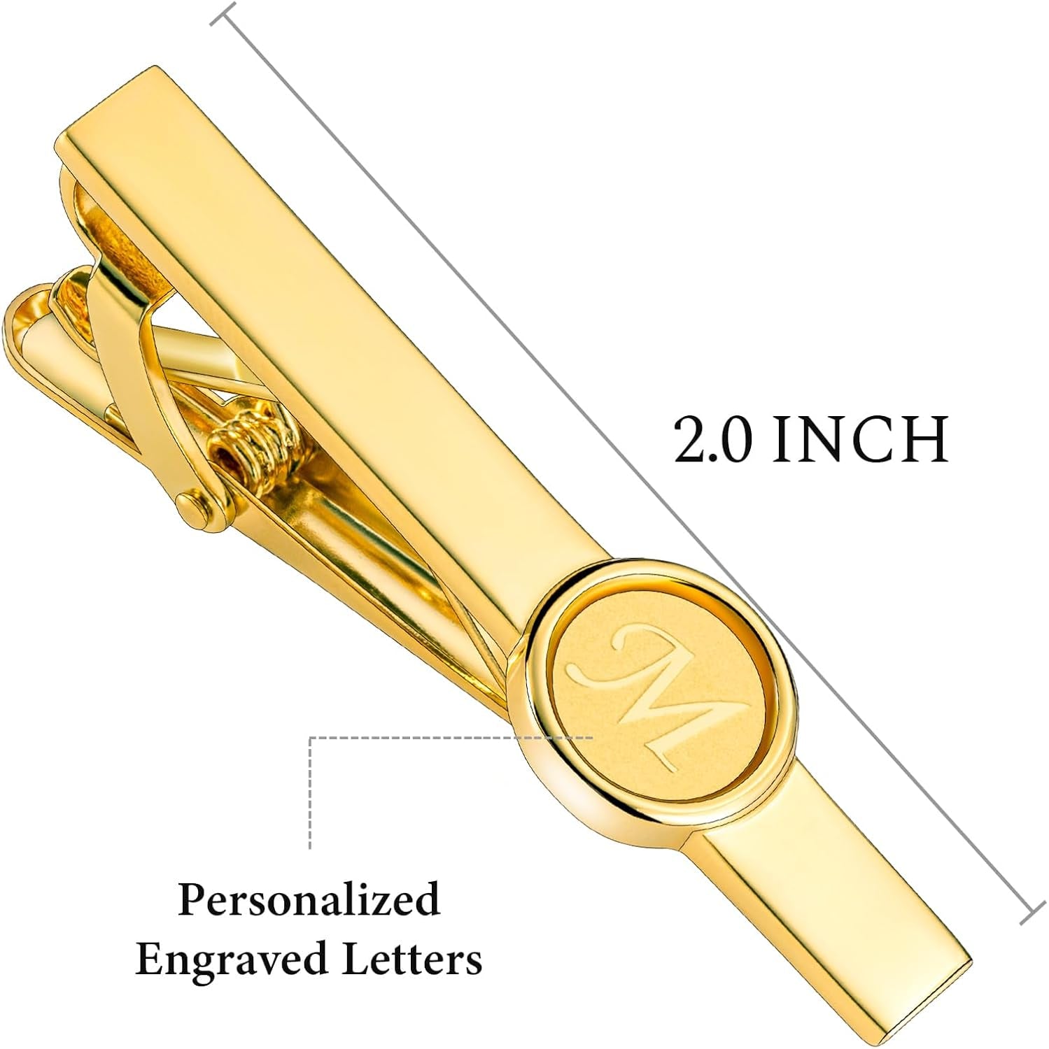 2 Inch Tie Clips and Cufflinks Sets for Men A-Z Gold Engraved Letter Cufflinks and Tie Clips Sets for Formal Business Wedding