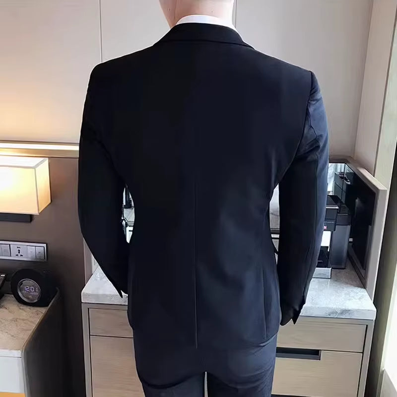 S-7XL ( Jacket + Vest + Pants ) Mens Suit Solid Color Mens Classic Suits Red Prom Suit Black White Blue Slim Groom Wedding Dress