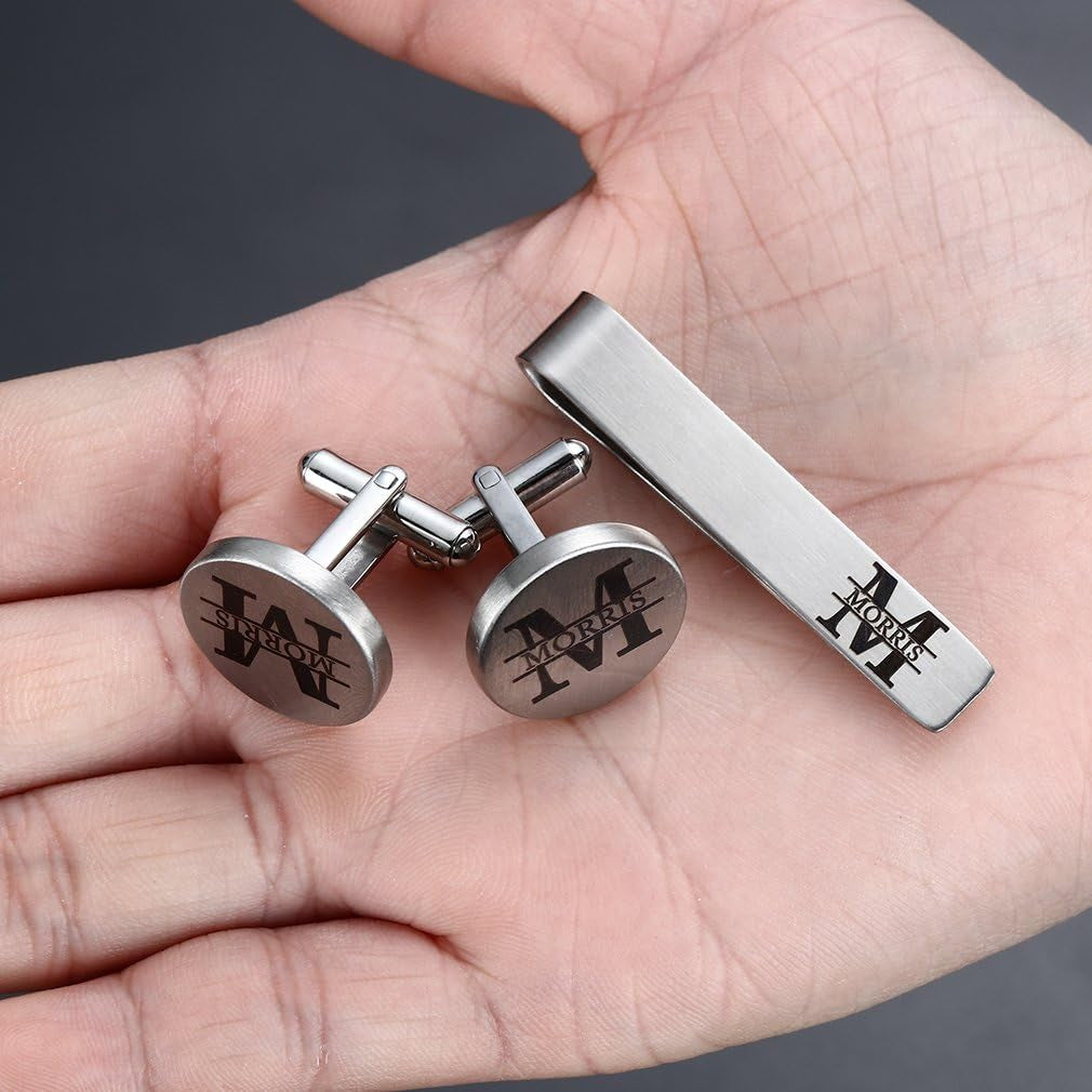 Cufflinks Wedding Engraved Groom Groomsman Father of the Bride Best Man Tie Clip Tack Bar