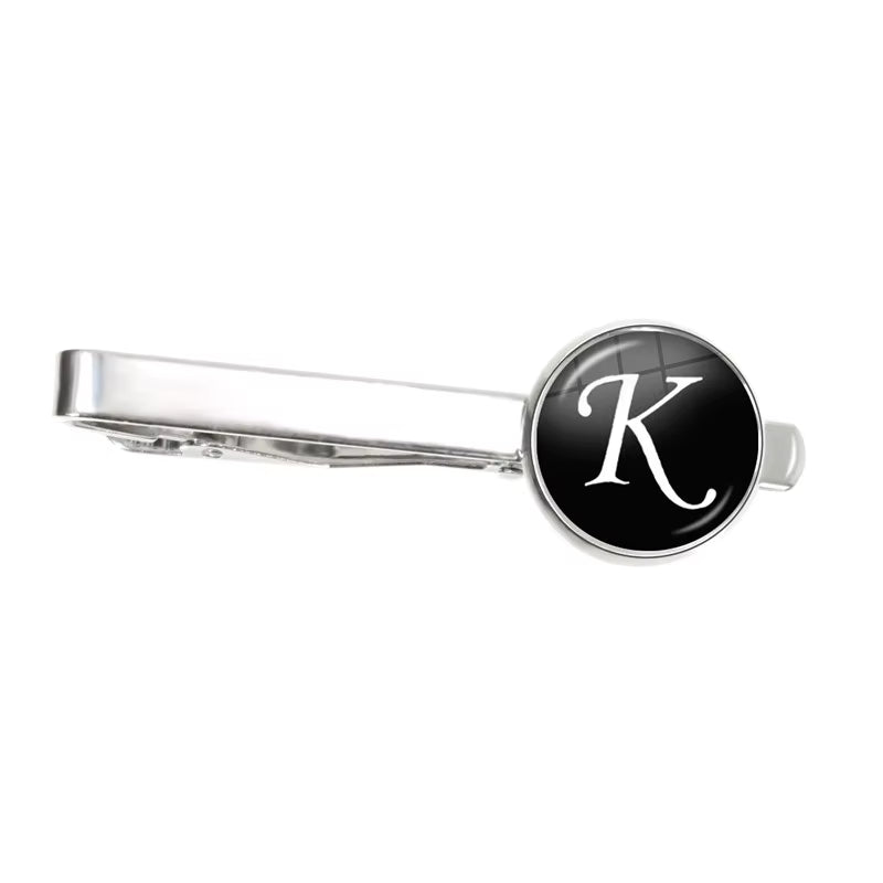Fashion 26 Alphabet Letters Glass Cabochon Tie Clips Personality Name Letters Jewelry Men Necktie Clip Pin Suit Accessories Gift