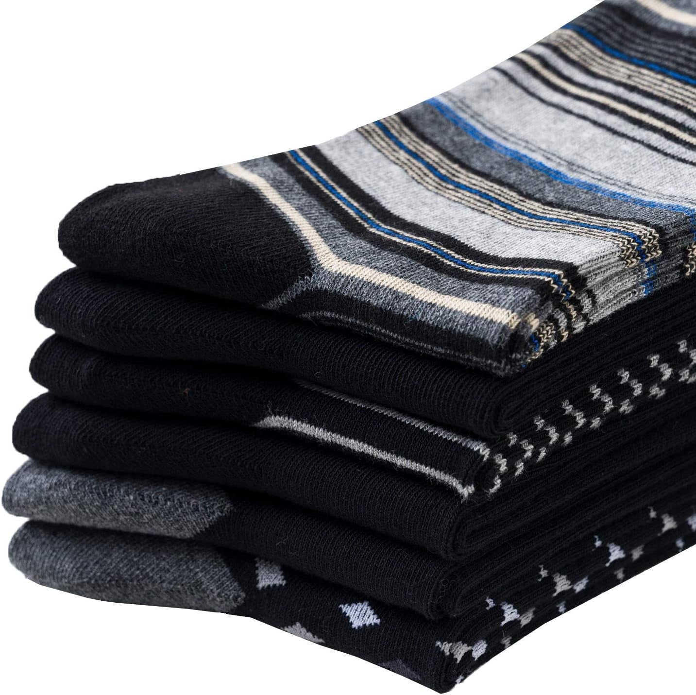 Mens Dress Socks Cotton Colorful Striped Patterned Socks for Men Women Solid Lightweight Breathable 6 Pack