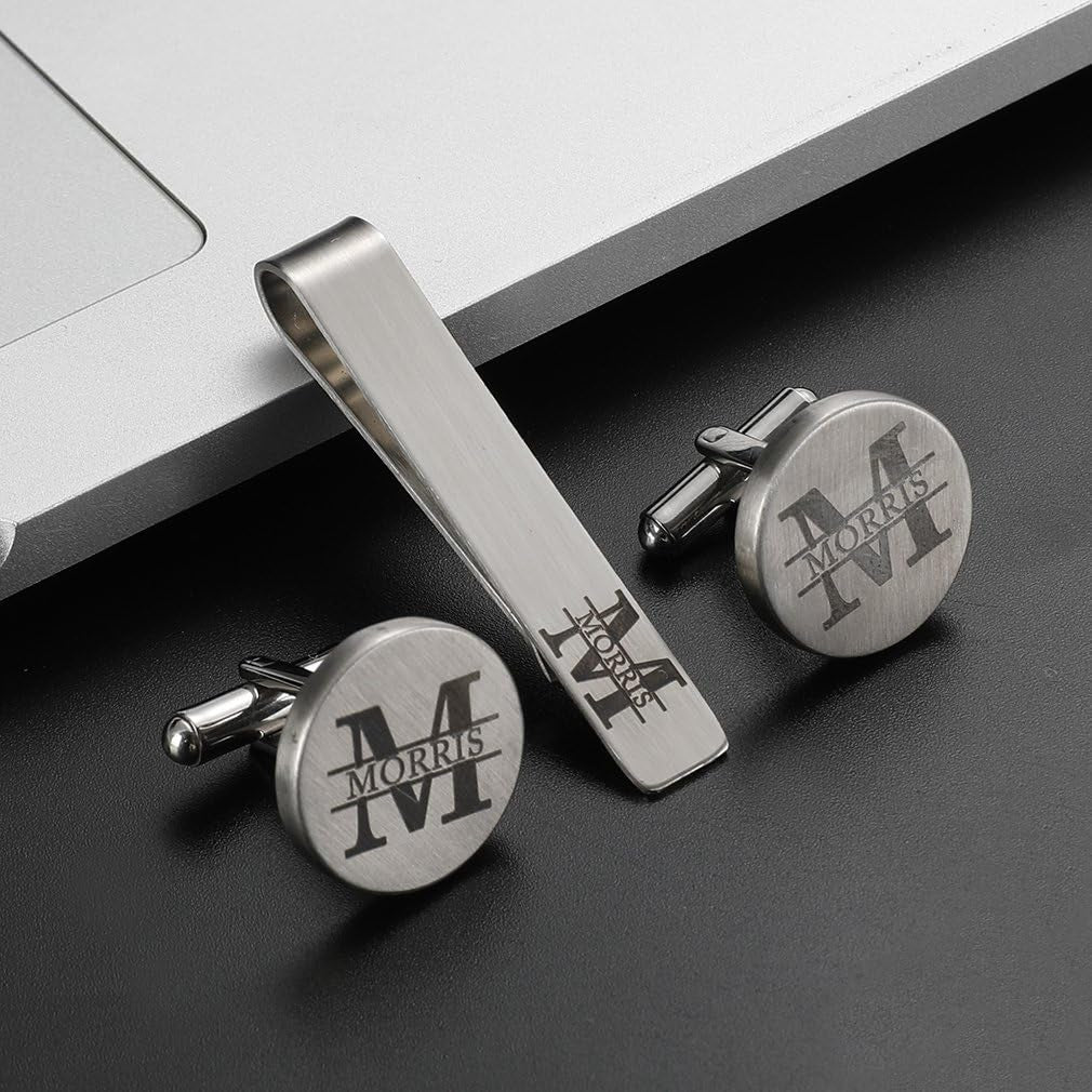 Cufflinks Wedding Engraved Groom Groomsman Father of the Bride Best Man Tie Clip Tack Bar