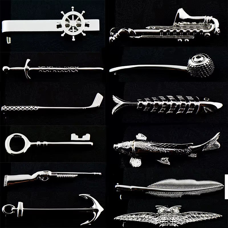 New High Quality Laser Engraving Tie Clip Black Men'S Business Tie Pin Free Delivery Rudder Feathers