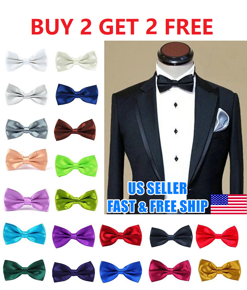 Mens Bowtie Pretied Adjustable Necktie Solid Color Formal Wedding Party Tuxedo