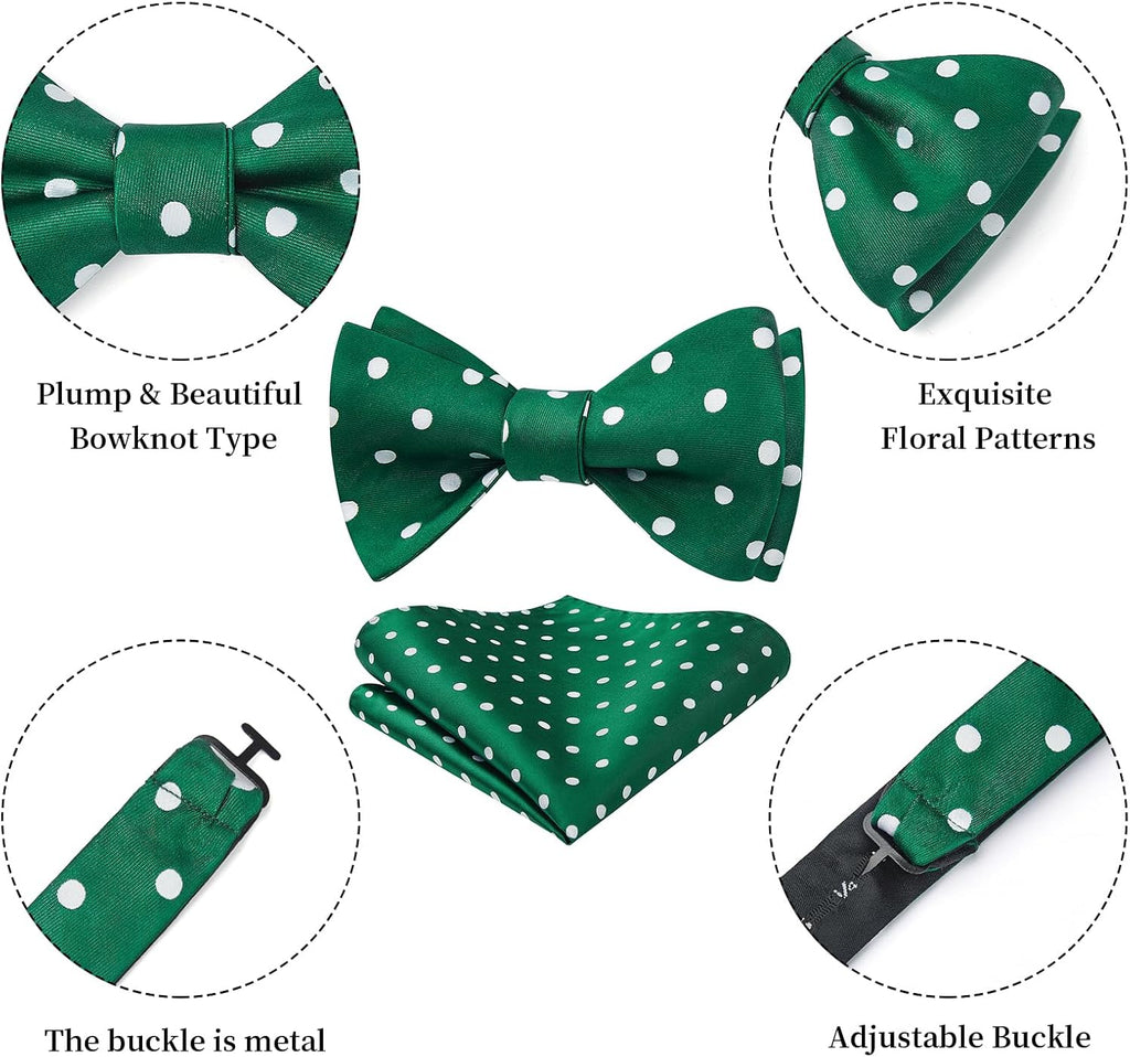 Bow Ties for Men Polka Dot Selftie Bowtie and Pocket Square Classic Business Tuxedo Wedding Bowties Handkerchief