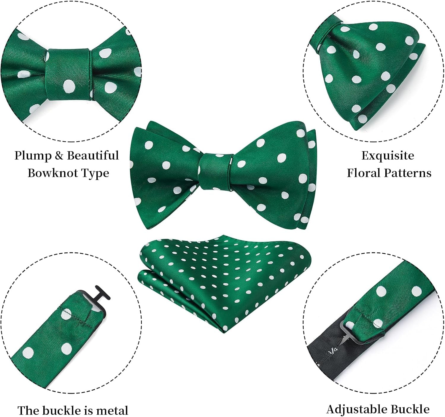 Bow Ties for Men Polka Dot Selftie Bowtie and Pocket Square Classic Business Tuxedo Wedding Bowties Handkerchief