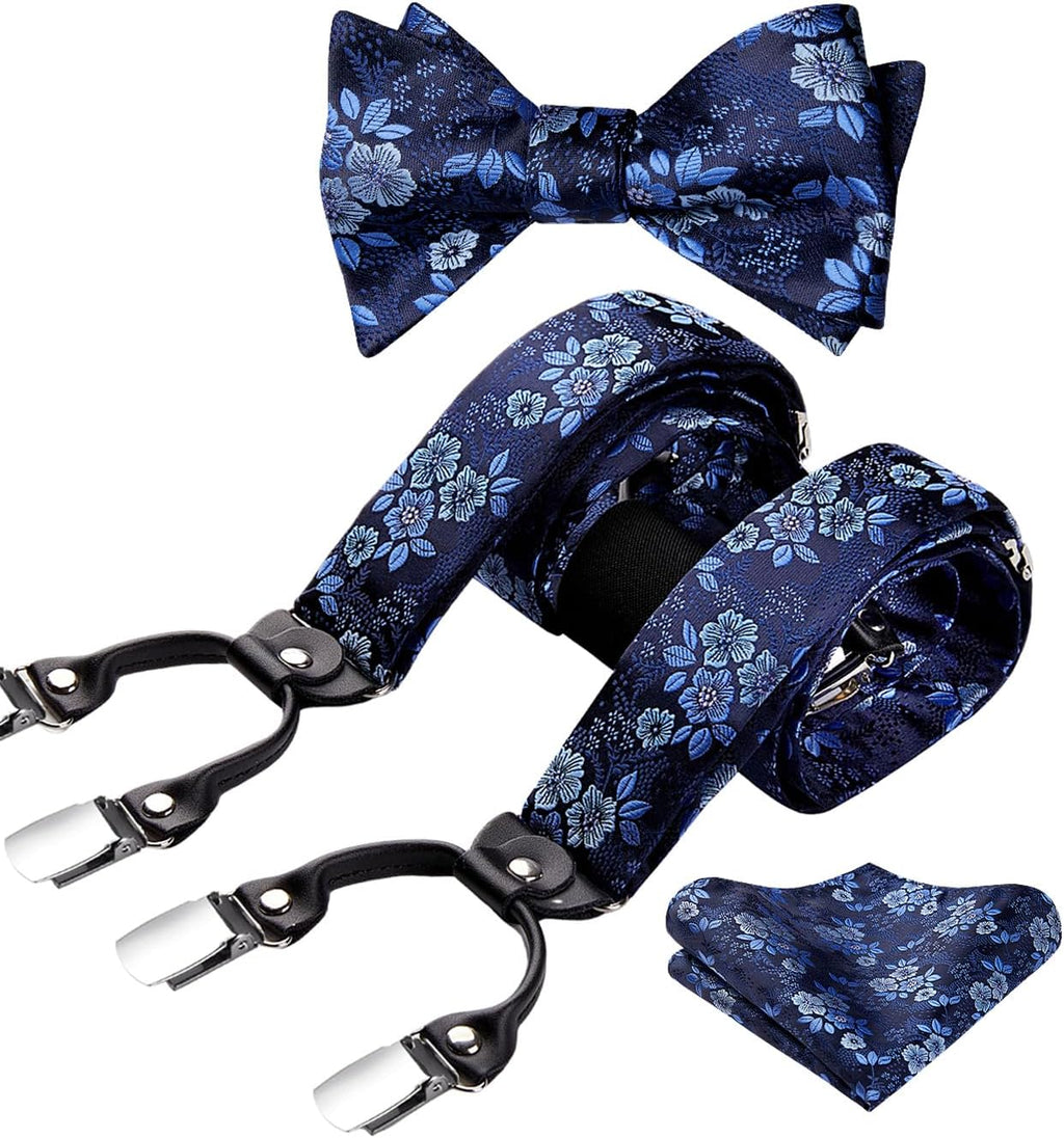 Suspenders for Men Paisley Floral Self Tied Bow Tie and Suspender Pocket Square Sets Adjustable Wedding Braces