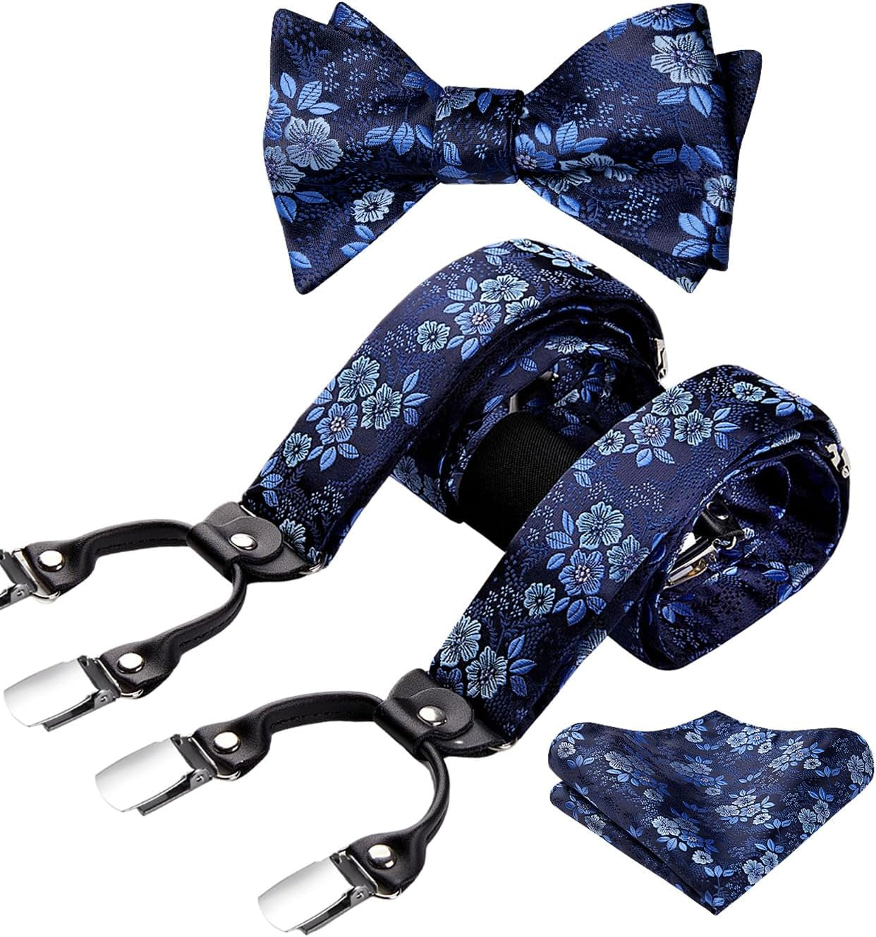 Suspenders for Men Paisley Floral Self Tied Bow Tie and Suspender Pocket Square Sets Adjustable Wedding Braces
