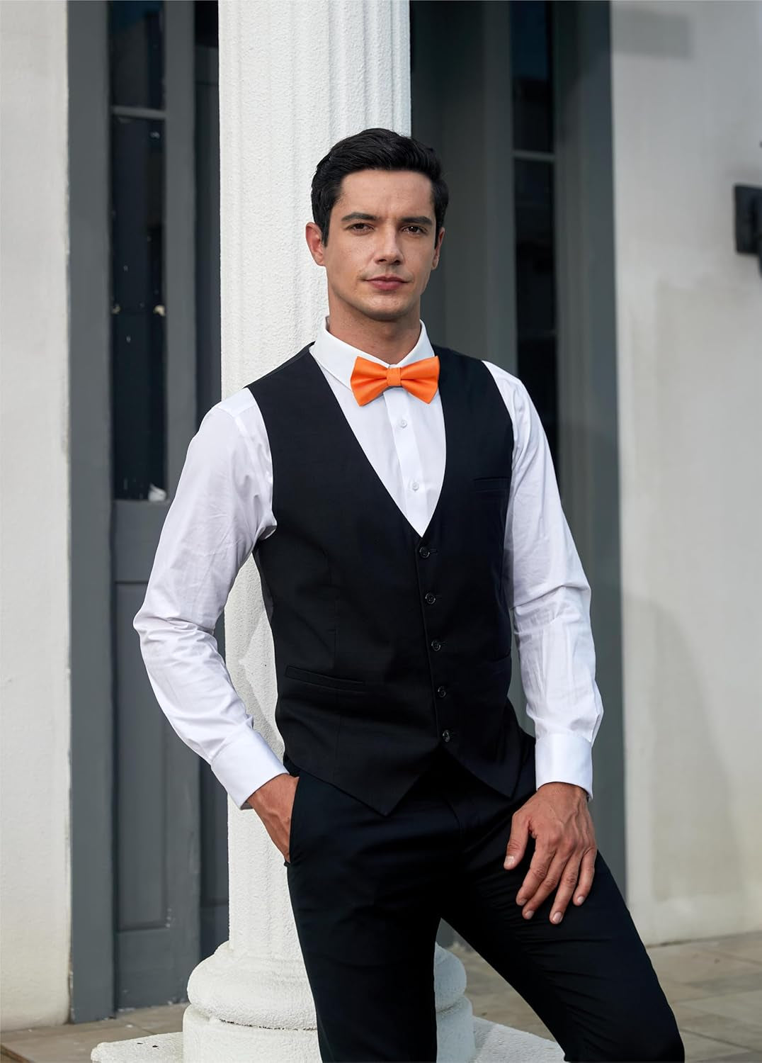 Mens Bow Ties Solid Color Pre Tied Bowtie and Pocket Square Set Classic Formal Tuxedo Bowties for Wedding Party